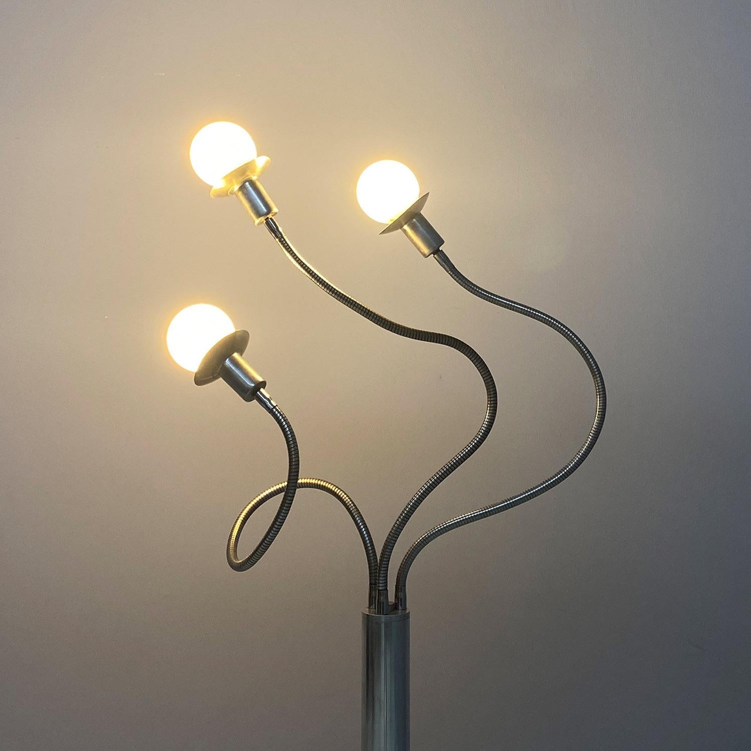Italian space age chromed steel floor lamp with three directional arms, 1970s 10
