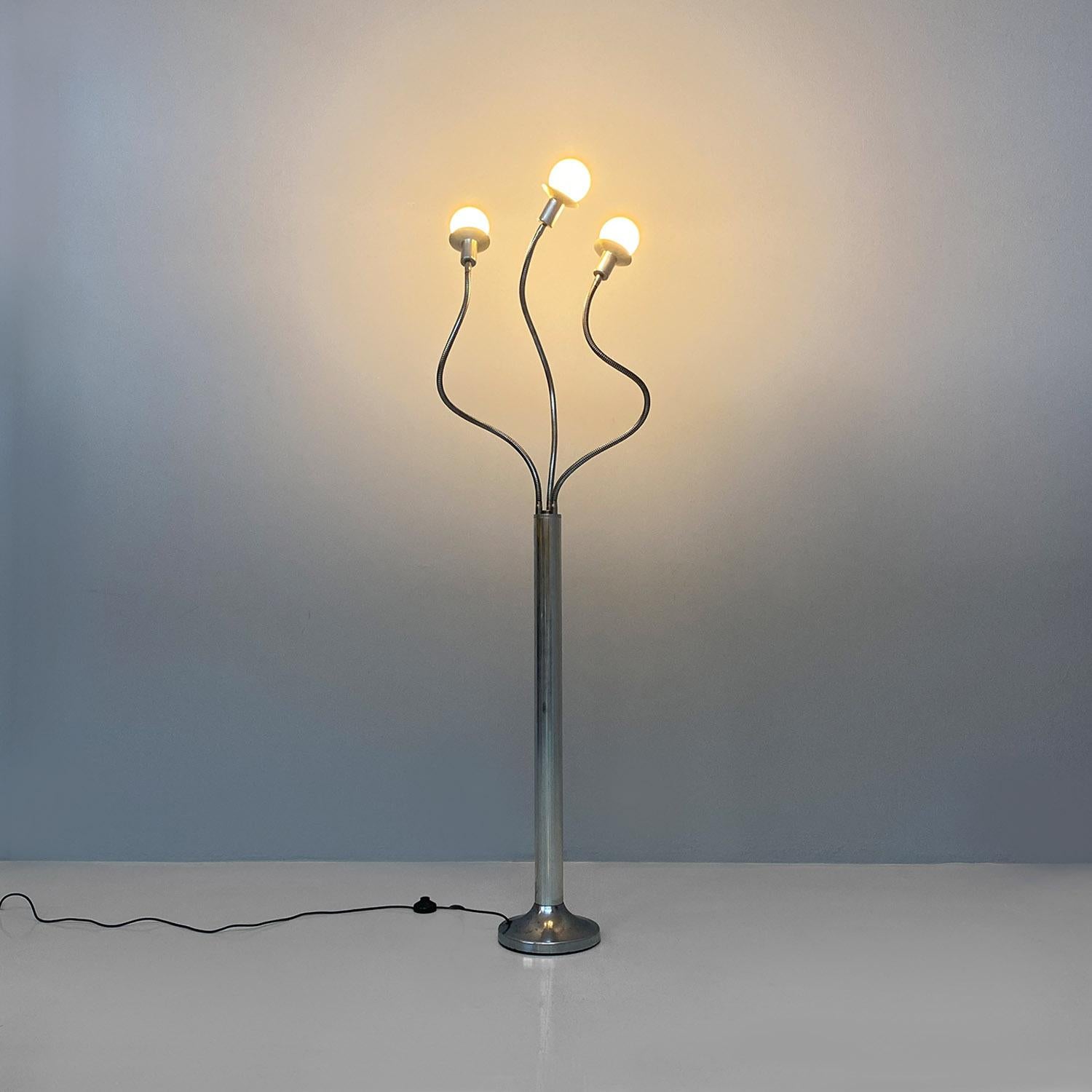 Italian space age chromed steel floor lamp with three directional arms, 1970s 11