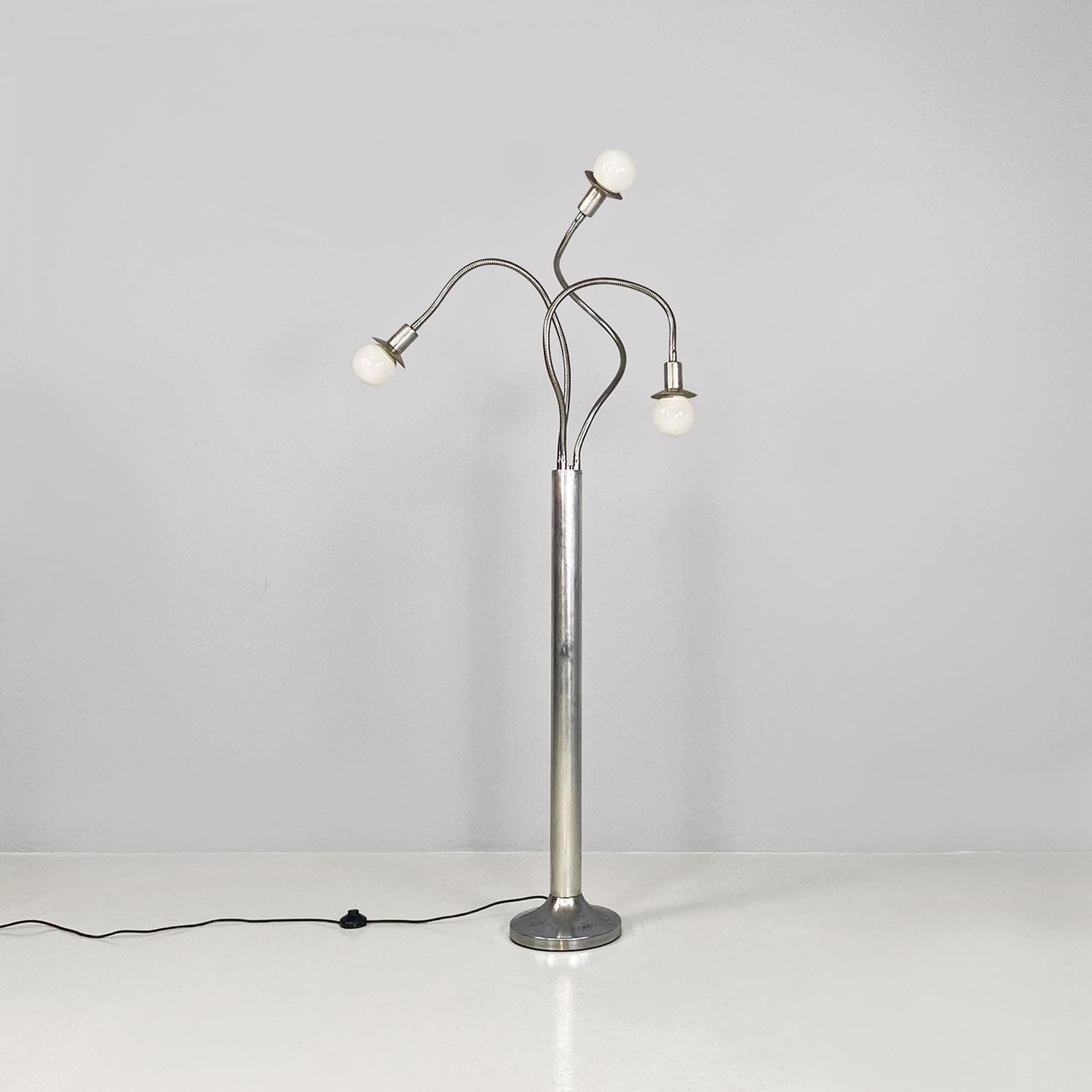Space Age Italian space age chromed steel floor lamp with three directional arms, 1970s