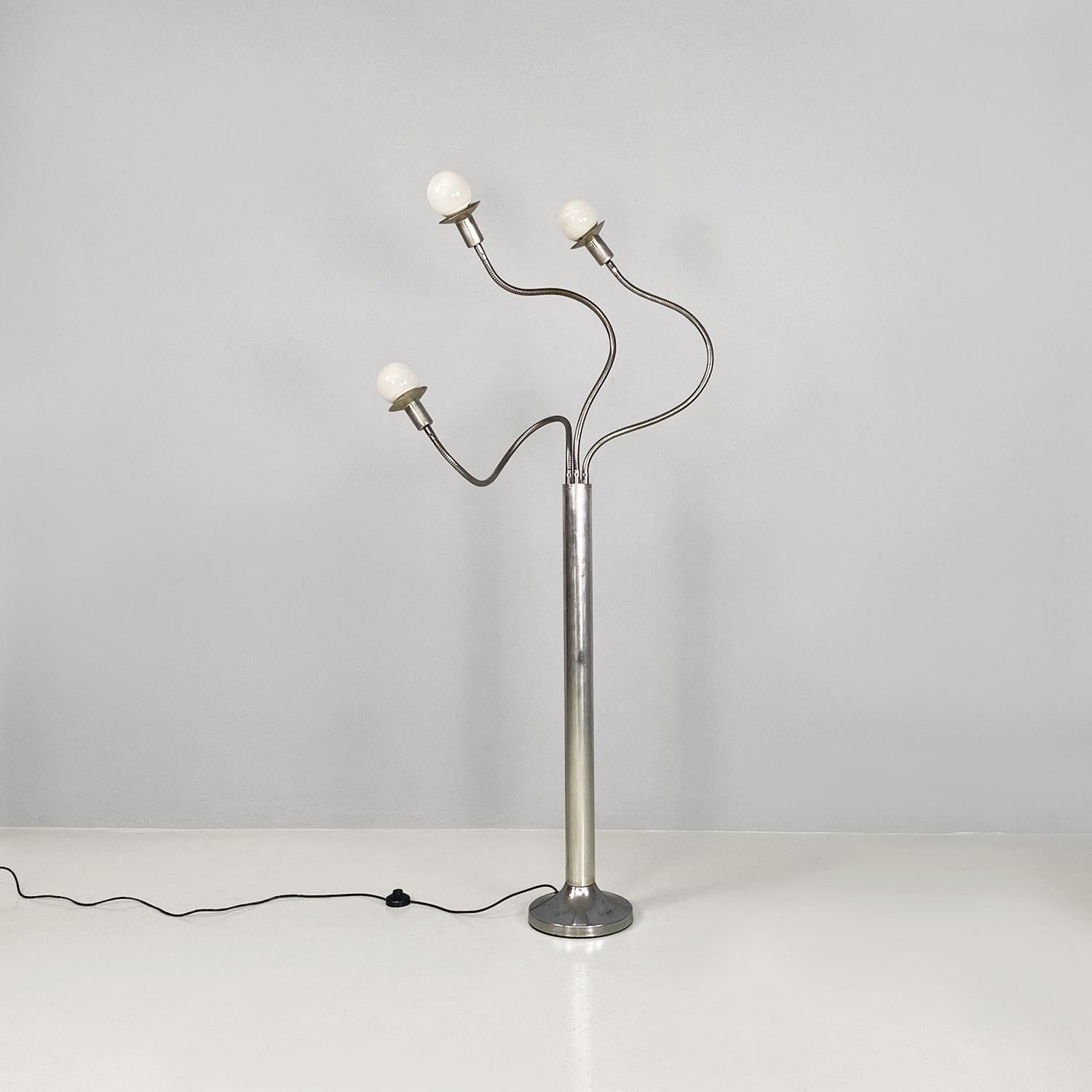 Italian space age chromed steel floor lamp with three directional arms, 1970s In Good Condition In MIlano, IT