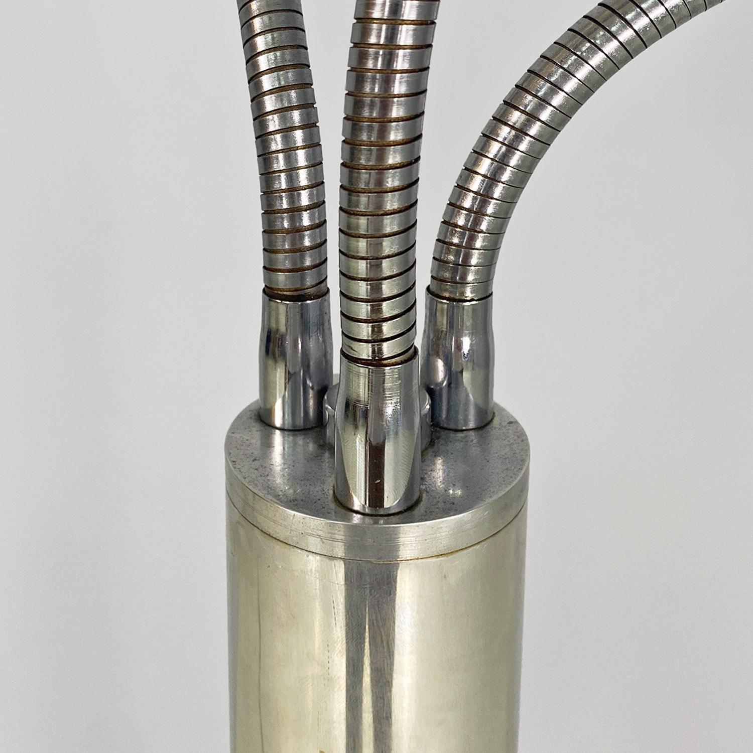 Steel Italian space age chromed steel floor lamp with three directional arms, 1970s