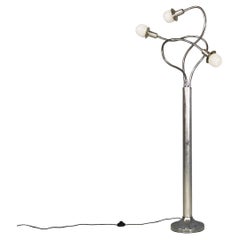 Italian space age chromed steel floor lamp with three directional arms, 1970s