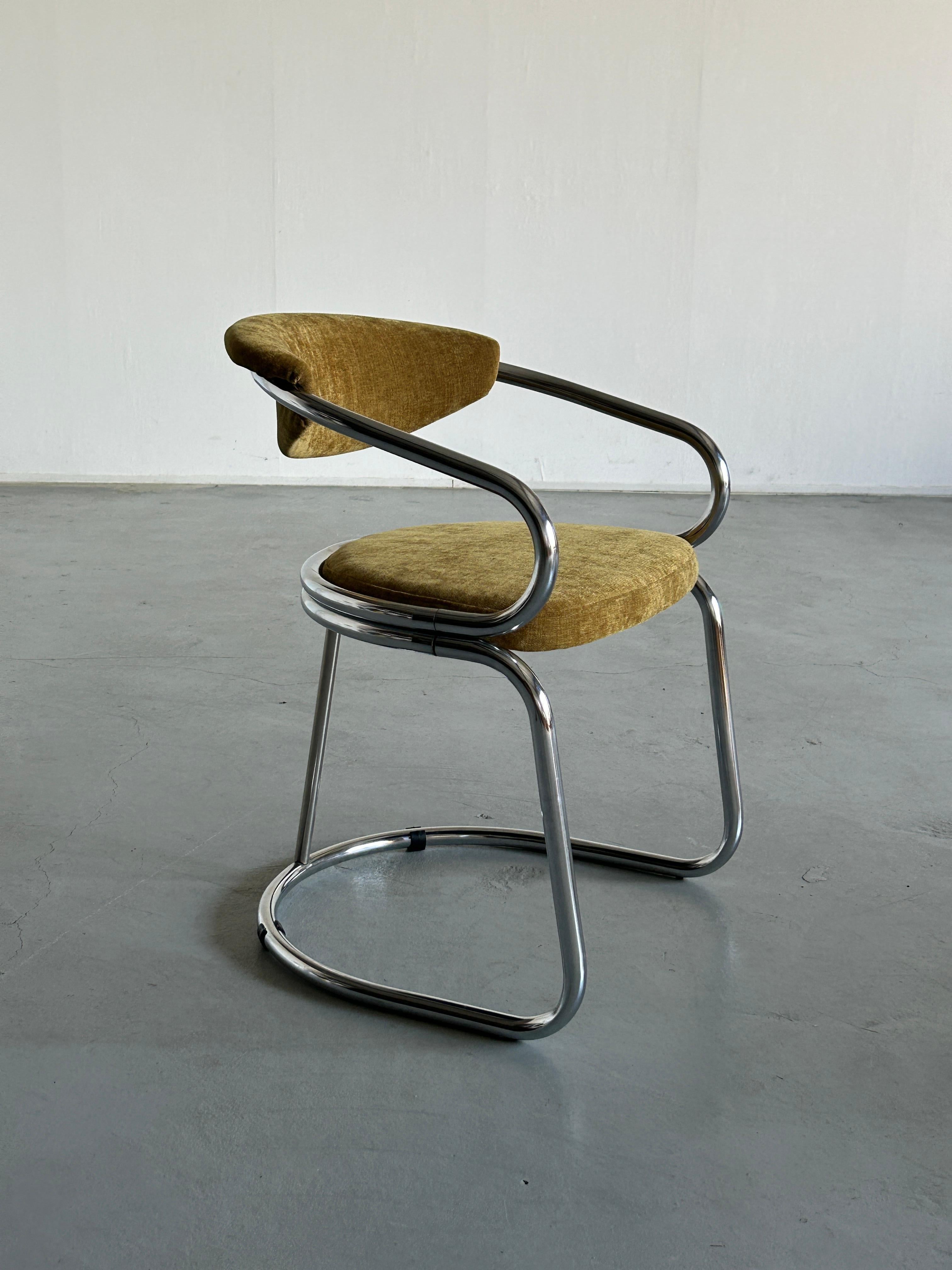 Italian Space Age Chromed Tubular Steel Cantilever Char, 1980s Italy 14