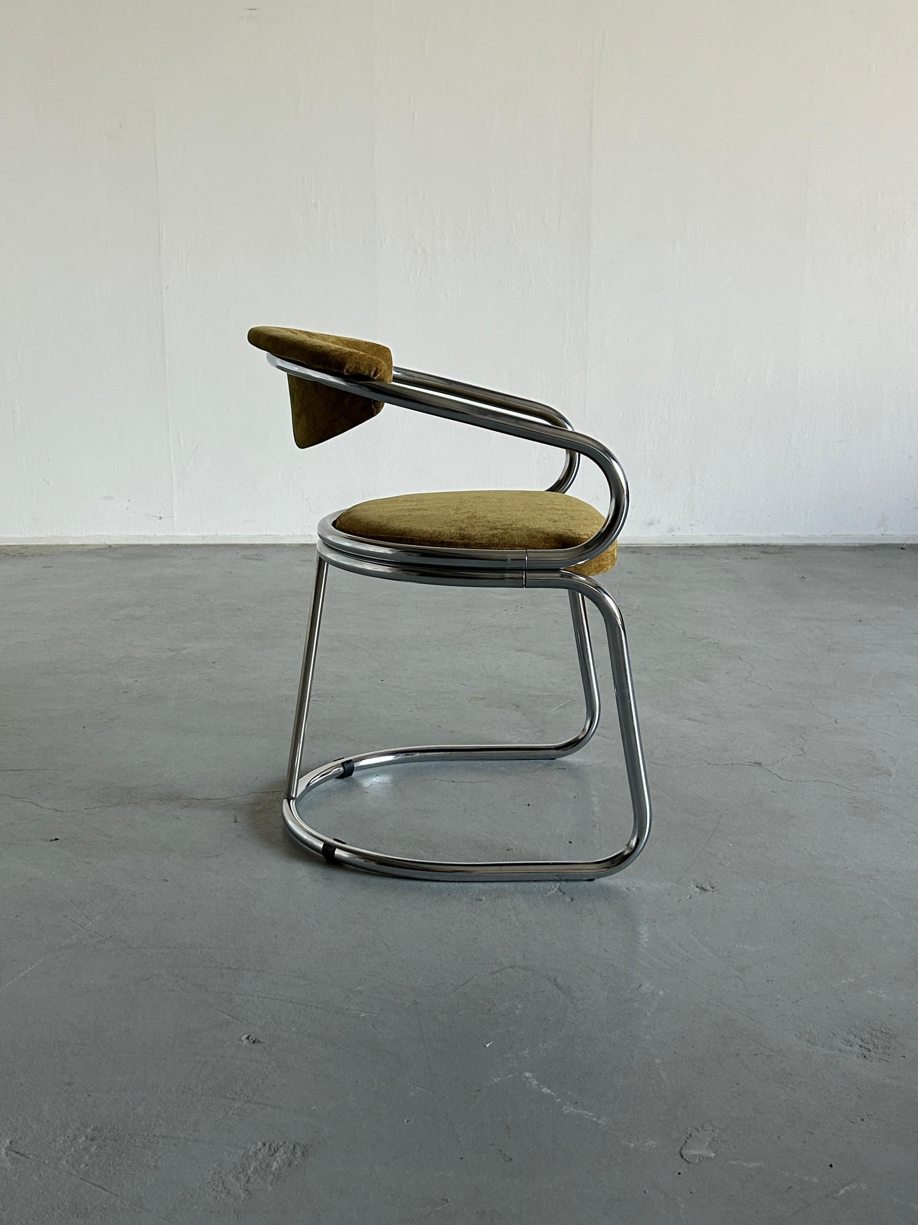 Late 20th Century Italian Space Age Chromed Tubular Steel Cantilever Char, 1980s Italy