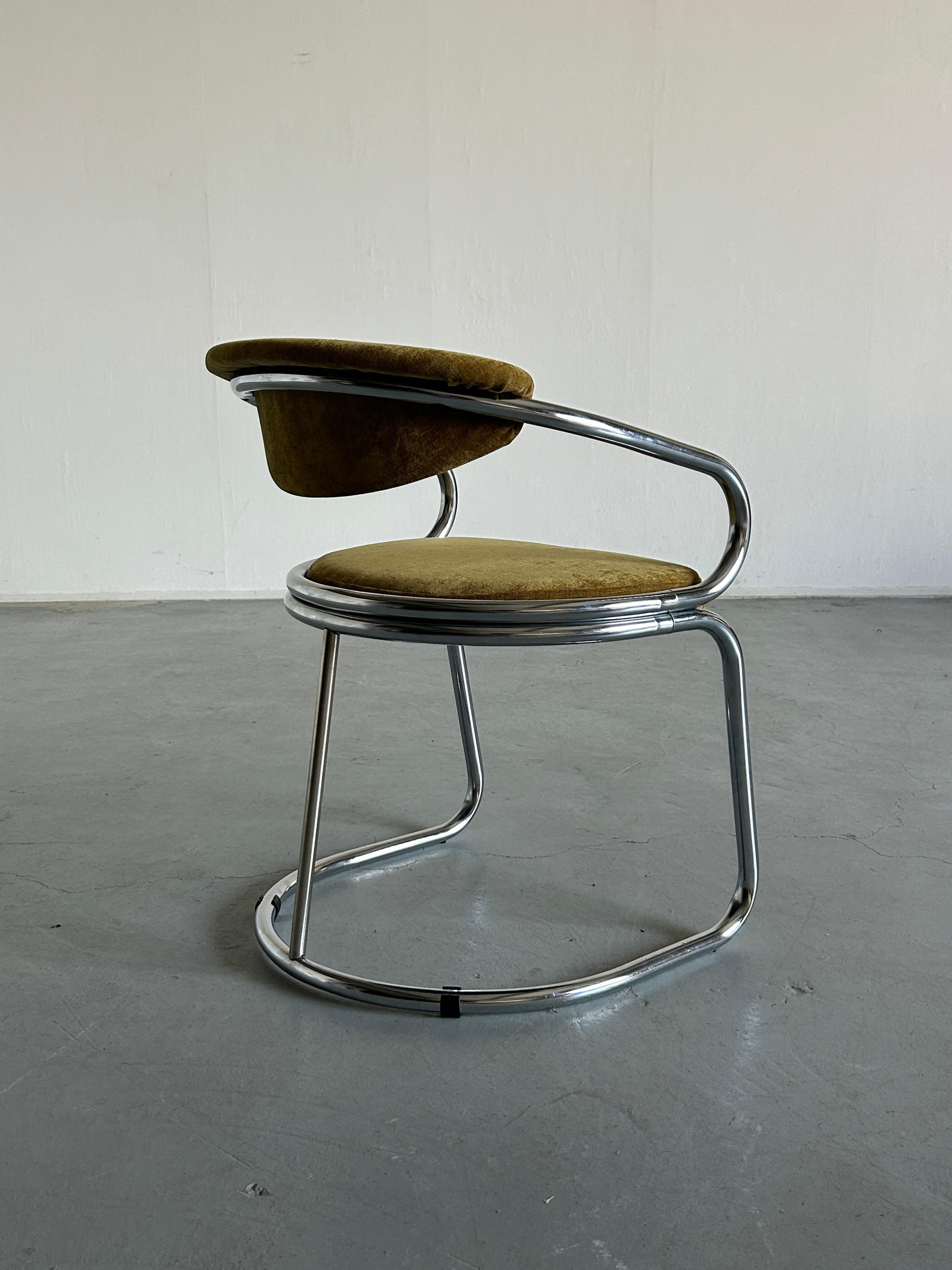 Italian Space Age Chromed Tubular Steel Cantilever Char, 1980s Italy 1
