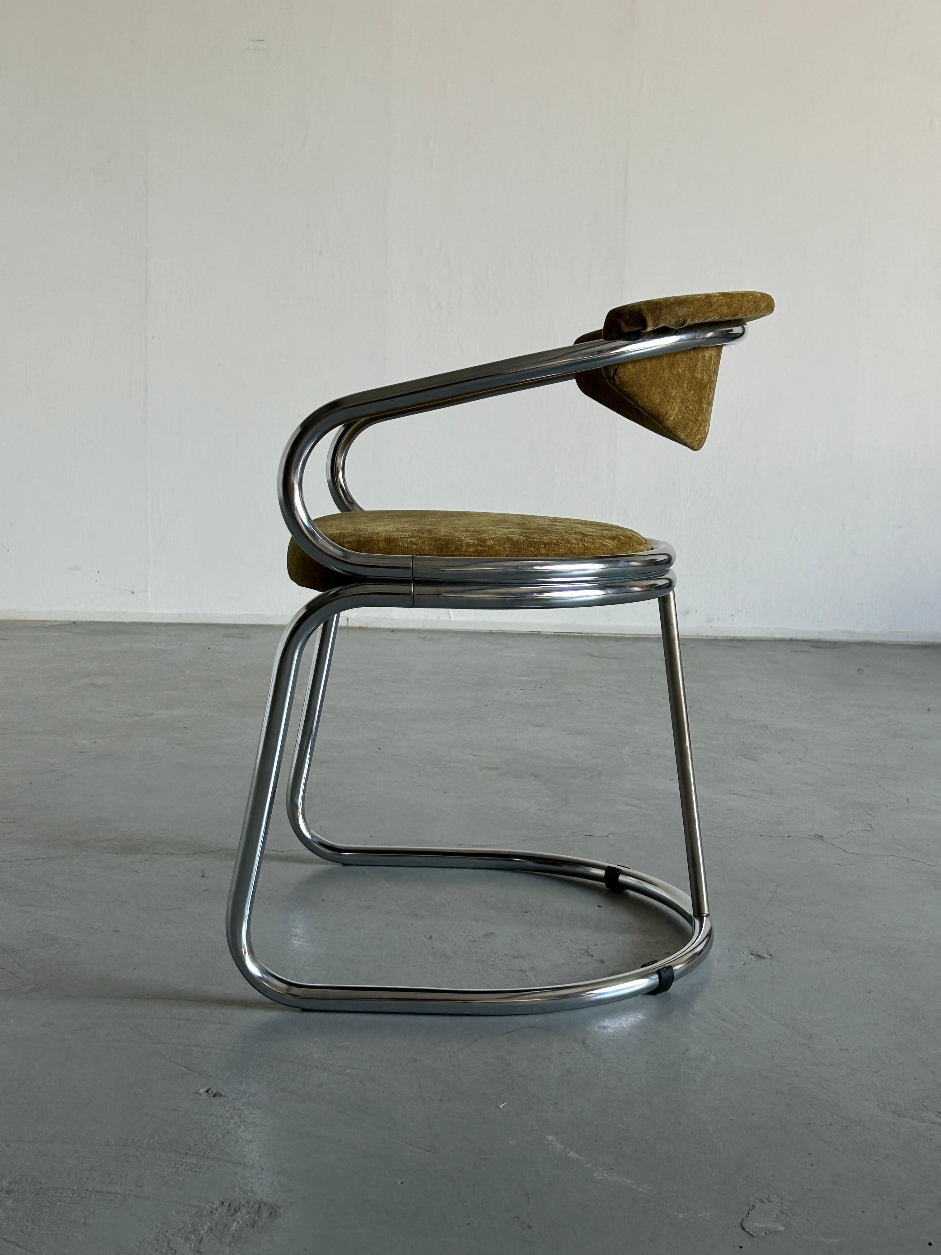 Italian Space Age Chromed Tubular Steel Cantilever Char, 1980s Italy 3