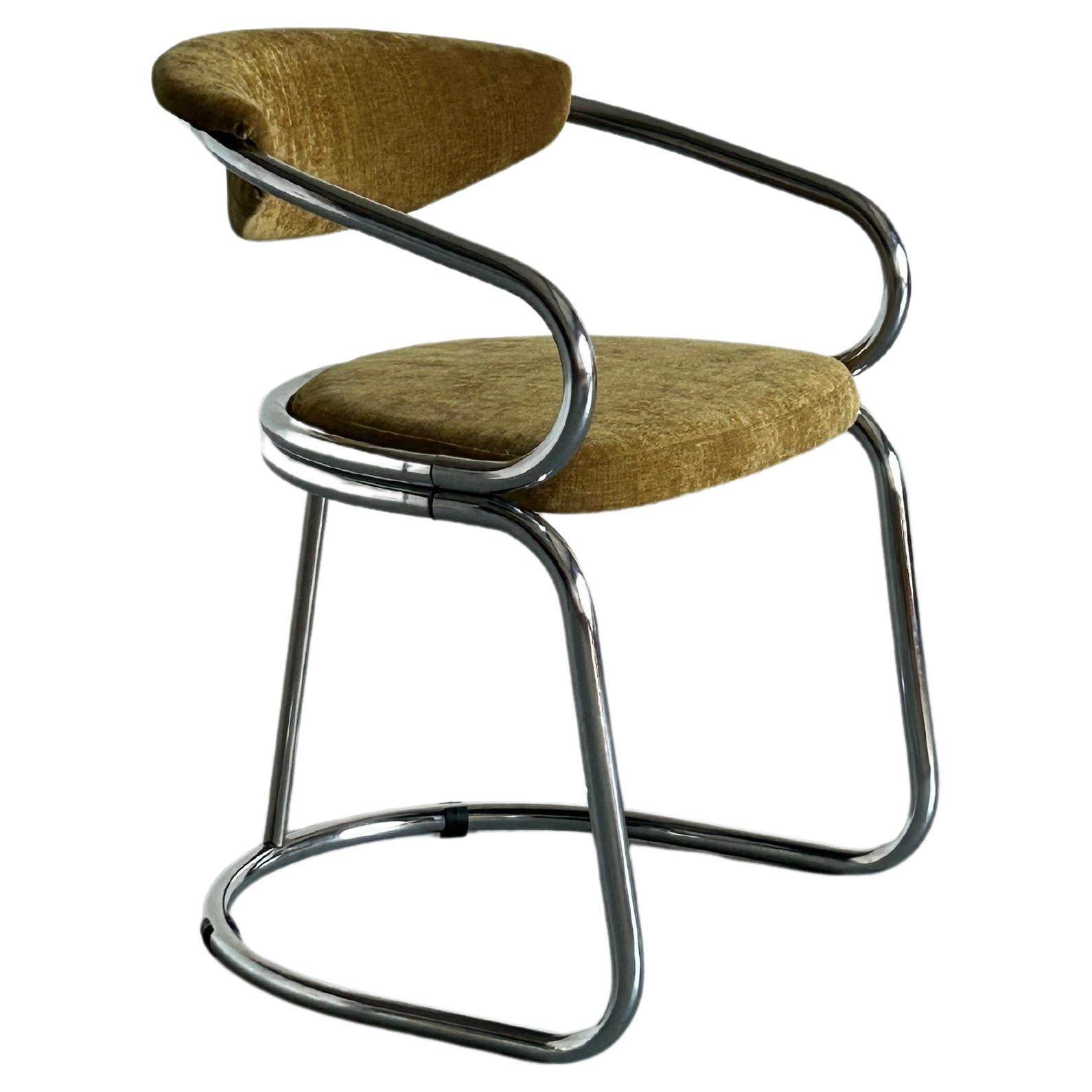 Italian Space Age Chromed Tubular Steel Cantilever Char, 1980s Italy