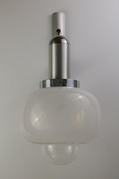 Italian Space Age Chromed Wall Milk Murano Glass Lamp by Gaetano Sciolari, 1960s