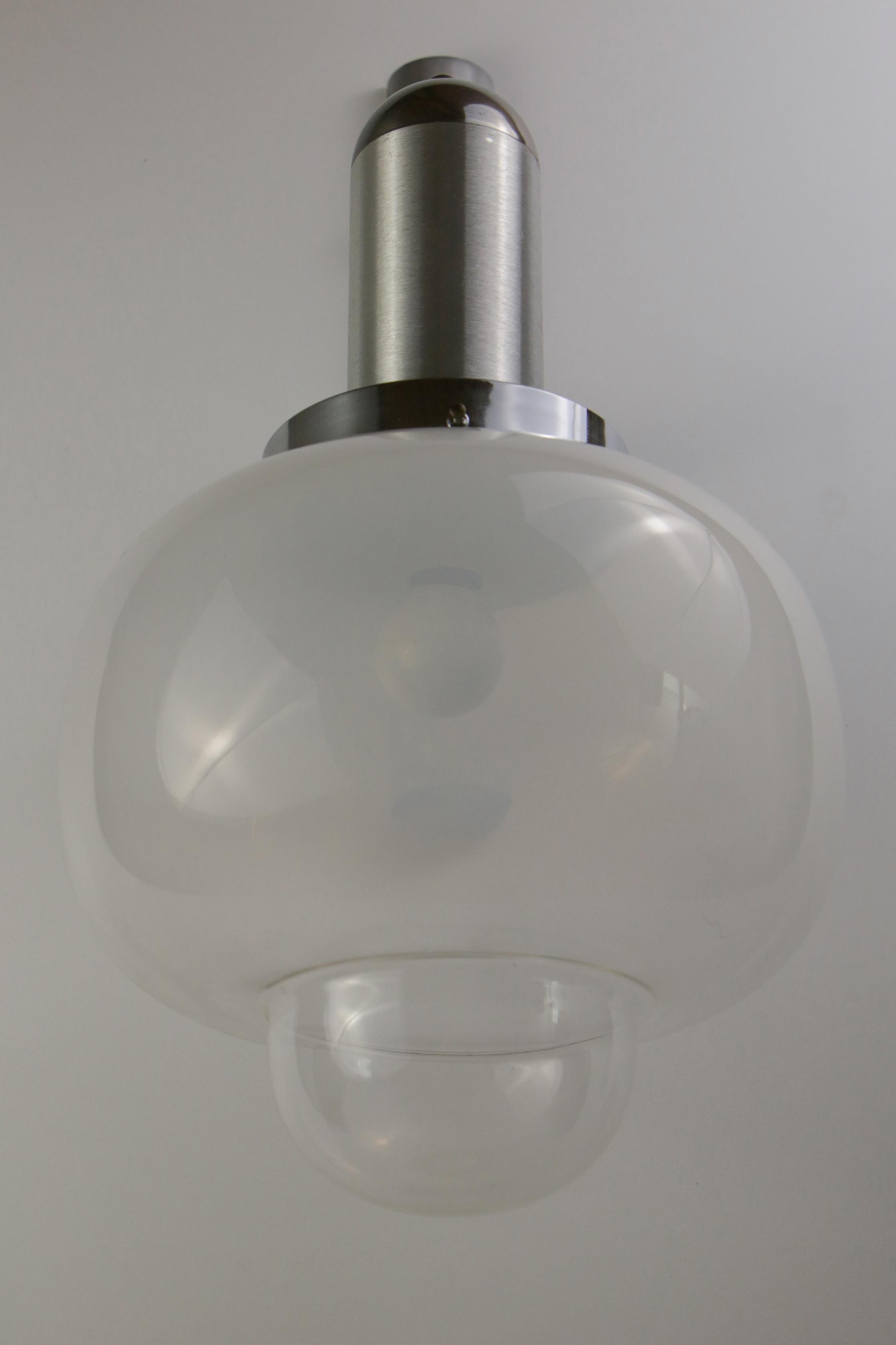 Mid-20th Century Italian Space Age Chromed Wall Milk Murano Glass Lamp by Gaetano Sciolari, 1960s For Sale