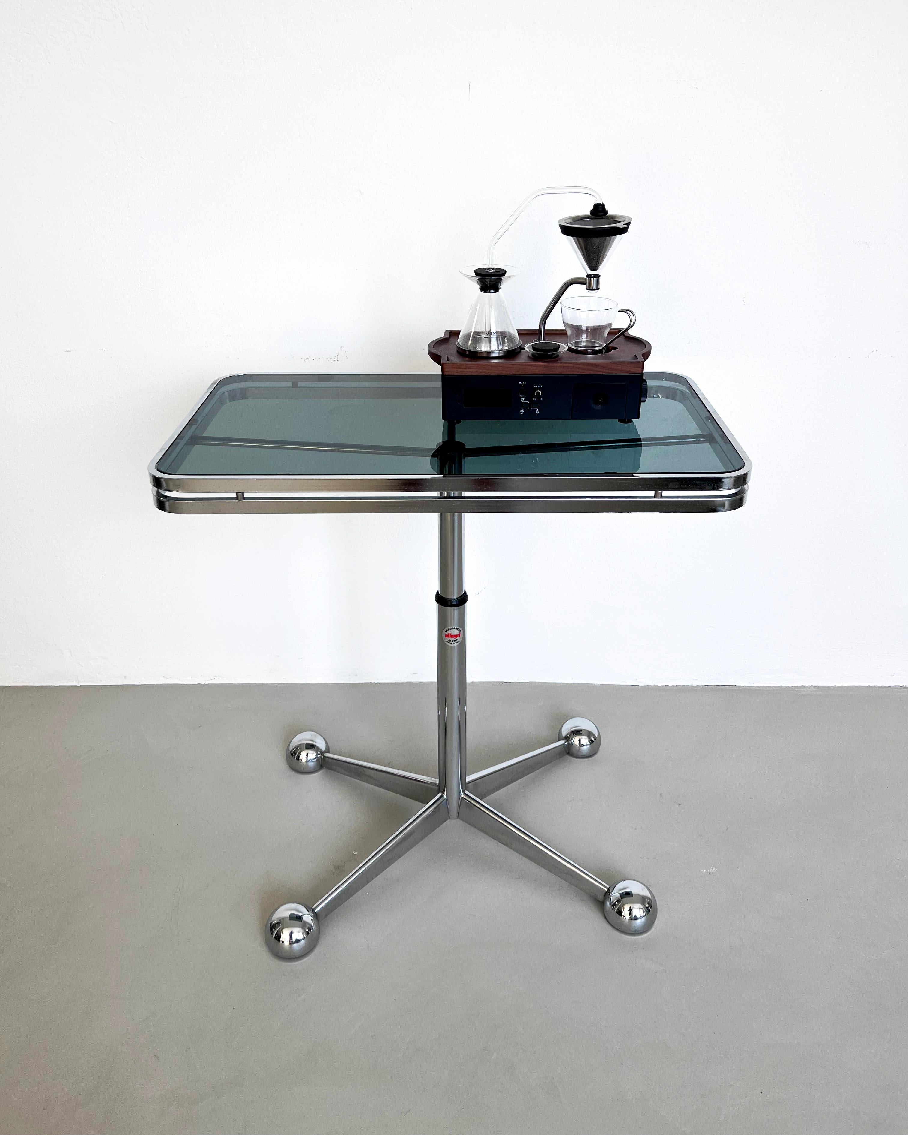Italian Space Age Coffee / Dining Table, Smoked Glass, Chromed Metal, Telescopic 7