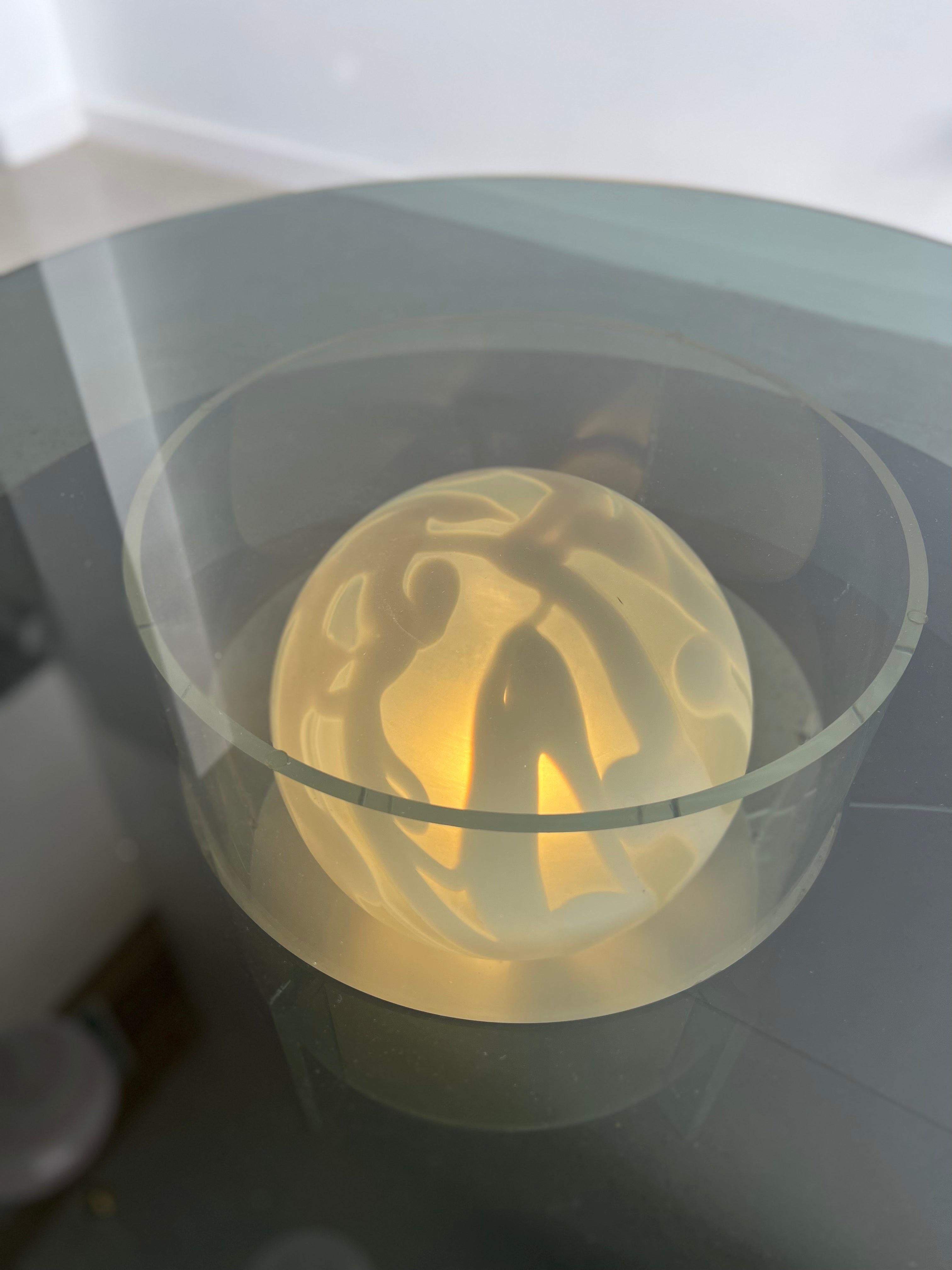 Mid-Century Modern Italian Space Age Coffee Table in Smoked Glass Plexiglass Base with Murano 1970
