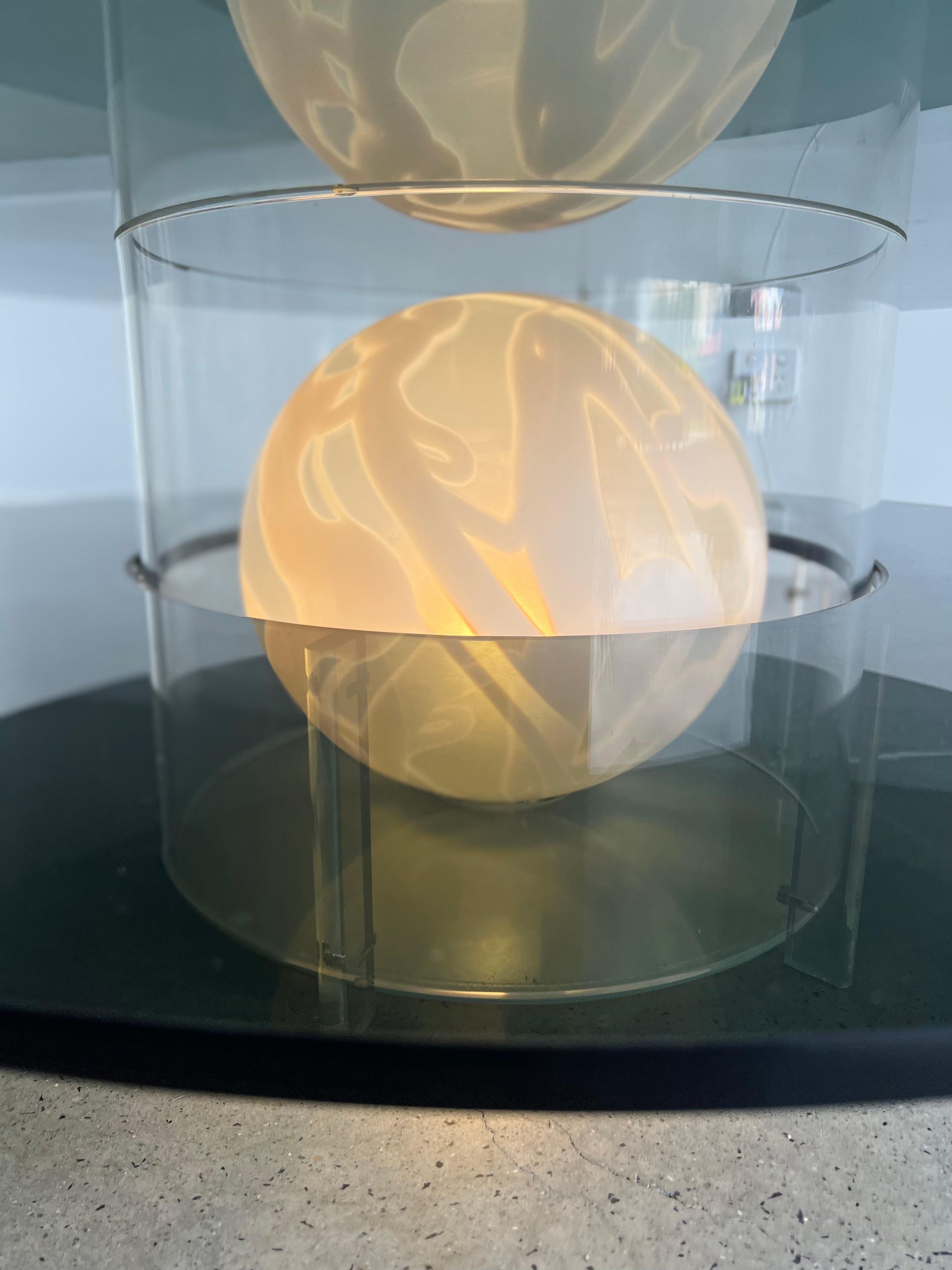 Italian Space Age Coffee Table in Smoked Glass Plexiglass Base with Murano 1970 In Good Condition In Byron Bay, NSW