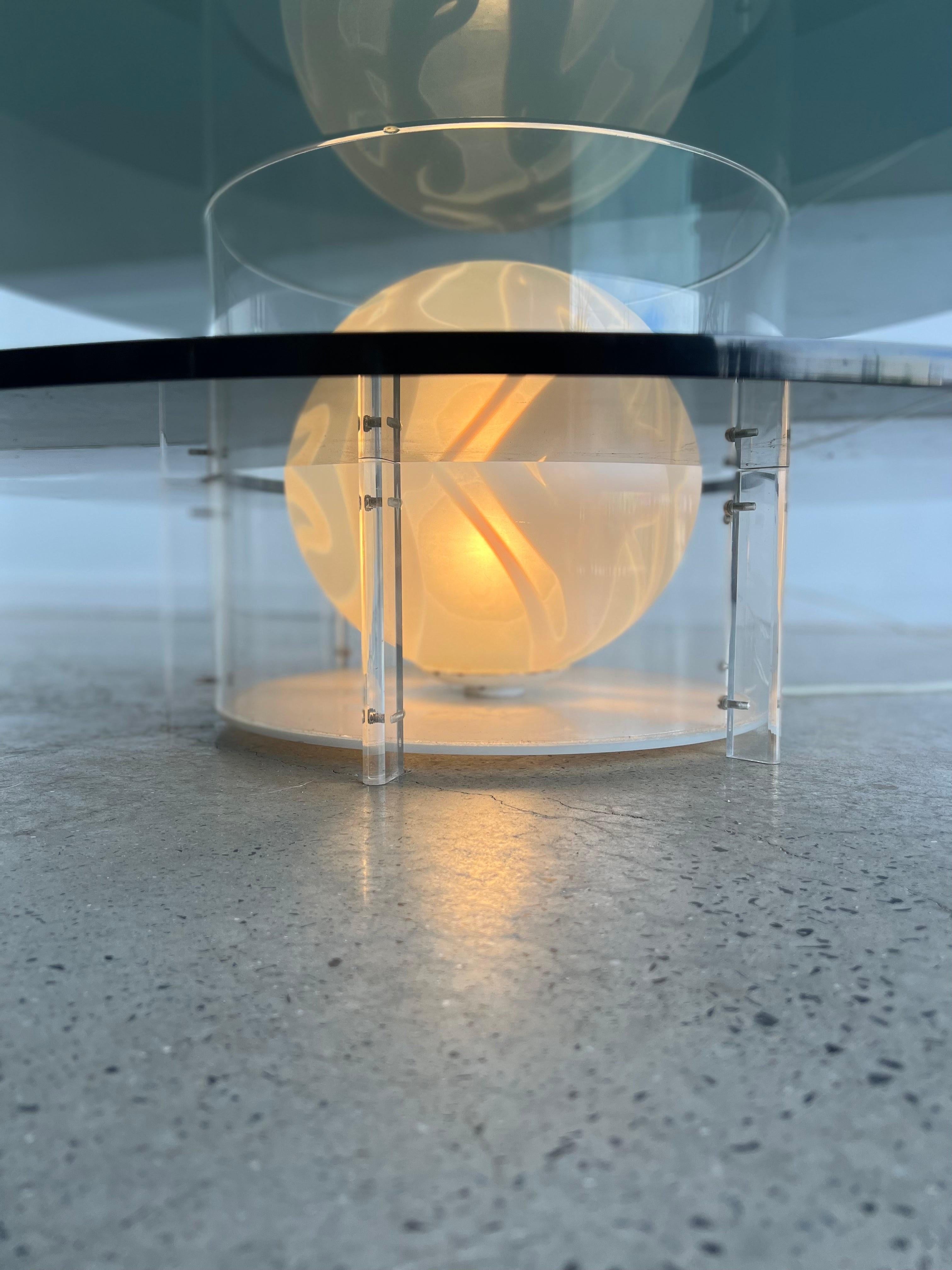 Late 20th Century Italian Space Age Coffee Table in Smoked Glass Plexiglass Base with Murano 1970