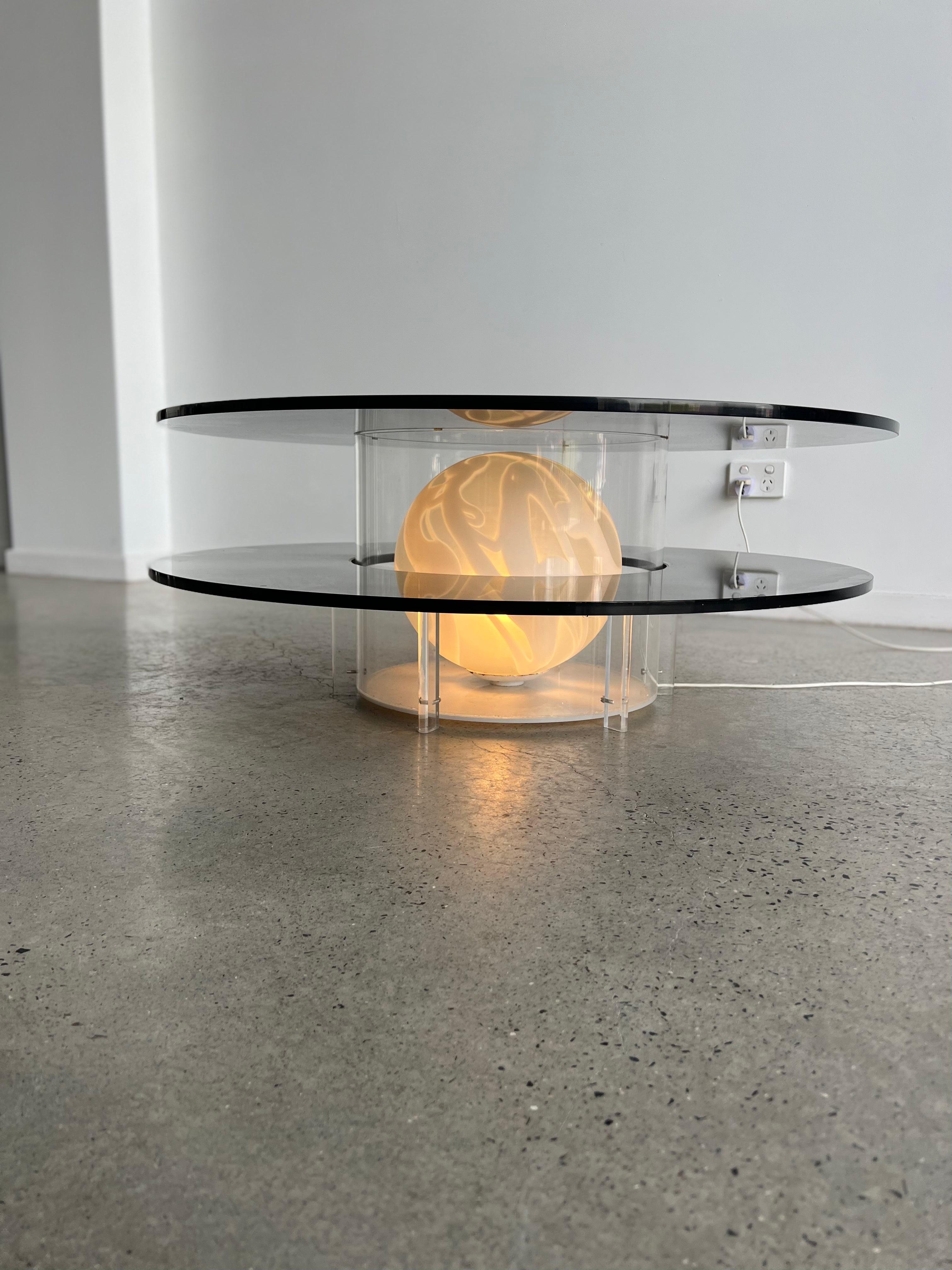 Murano Glass Italian Space Age Coffee Table in Smoked Glass Plexiglass Base with Murano 1970