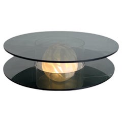 Italian Space Age Coffee Table in Smoked Glass Plexiglass Base with Murano 1970