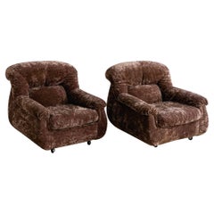 Vintage Italian Space Age Crushed Velvet Armchairs - a Pair