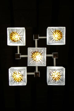 Italian Space Age Cubic Chandelier by Gaetano Sciolari for Mazzega, 1970s
