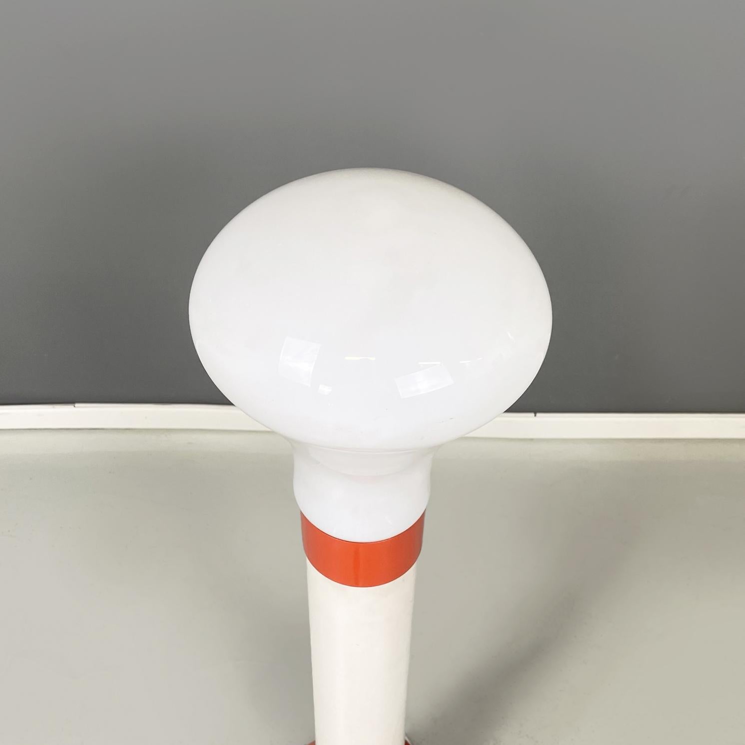 Italian space age Floor lamp in orange and white metal with opaline glass, 1970s In Fair Condition For Sale In MIlano, IT