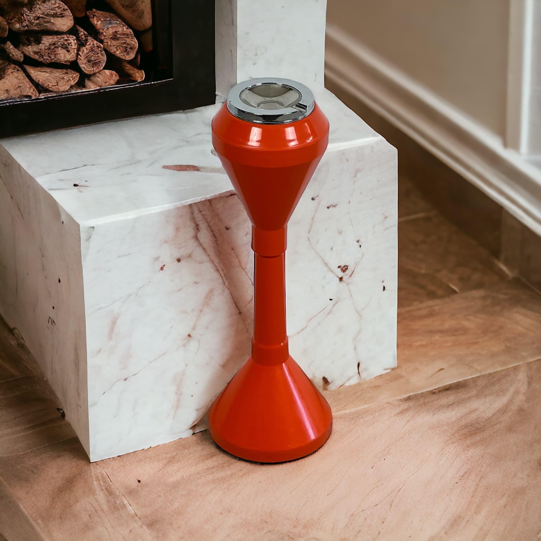 Italian Space Age Floor Standing Ashtray - Orange Retro Chic Home Decor, 1960s 5
