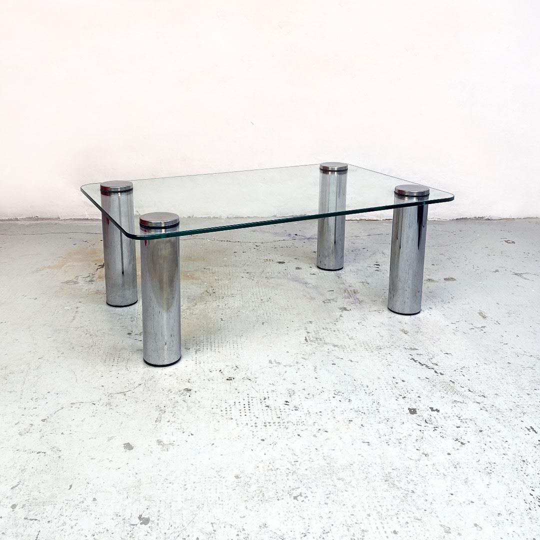 Italian Space Age Glass and Steel Tray Coffee Table, 1970s In Good Condition In MIlano, IT