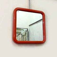 Italian Space Age Glossy Red Plastic Square Mirror with Rounded Corners, 1970s