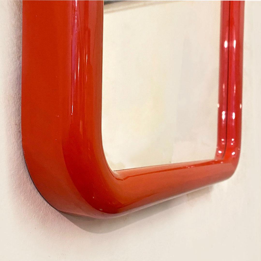 Italian Space Age Glossy Red Plastic Square Mirror with Rounded Corners, 1970s 4
