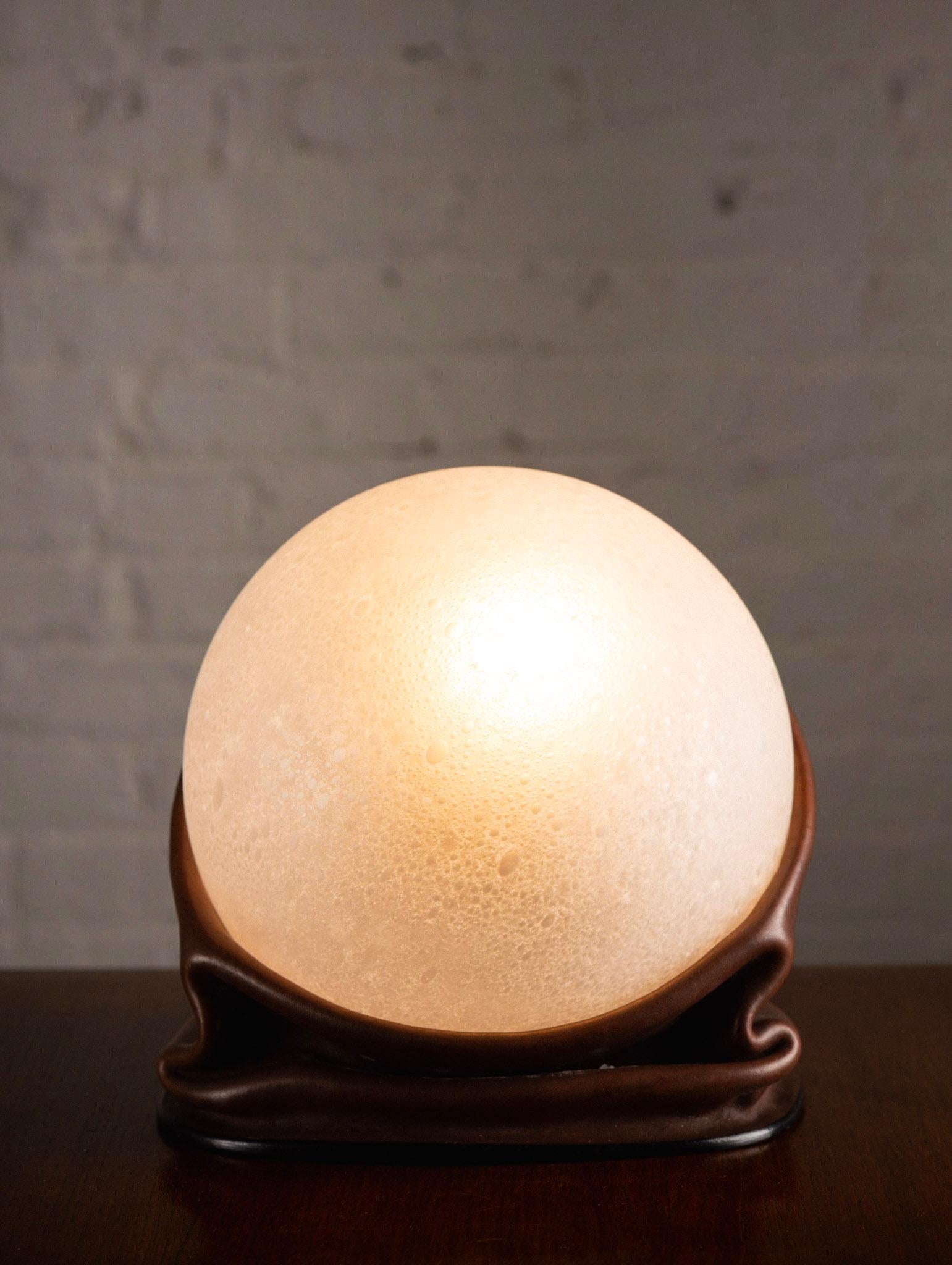 Italian Space Age Leather and Frosted Glass Orb Lamp by Nova Tecno 3