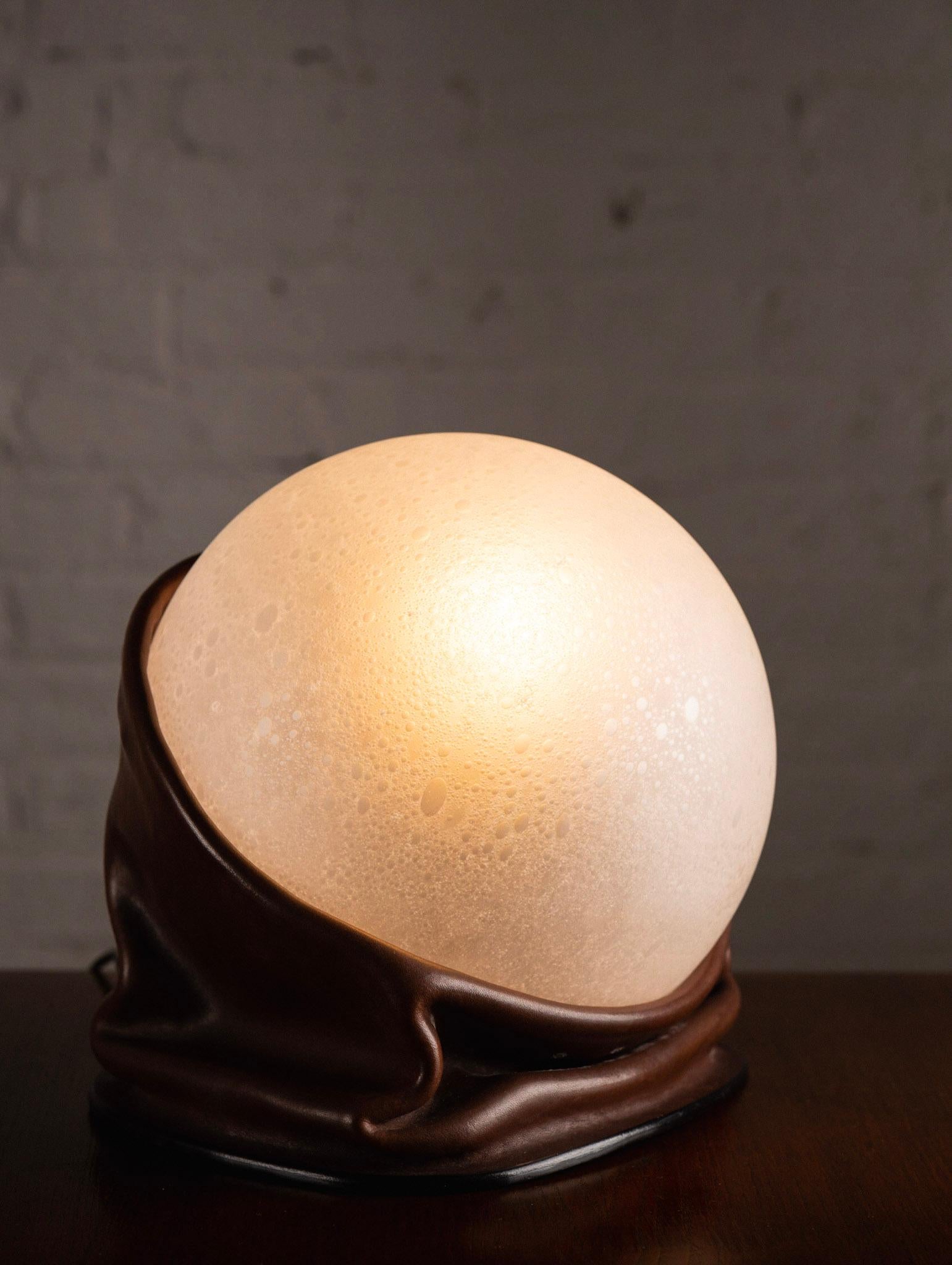 Italian Space Age Leather and Frosted Glass Orb Lamp by Nova Tecno 4