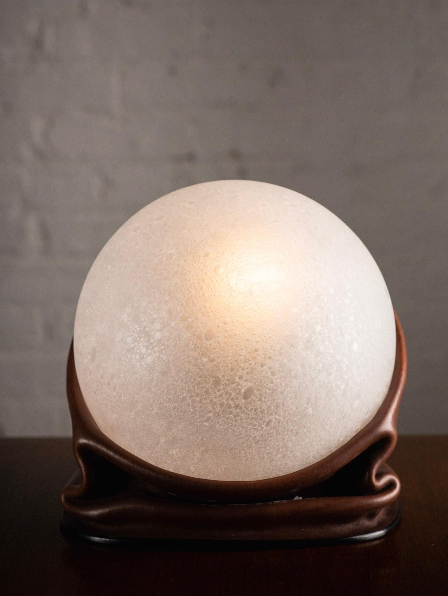 Italian Space Age Leather and Frosted Glass Orb Lamp by Nova Tecno 2