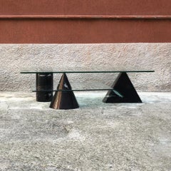 Italian Space Age Marquinia Marble and Double Glass Top Coffee Table, 1970s