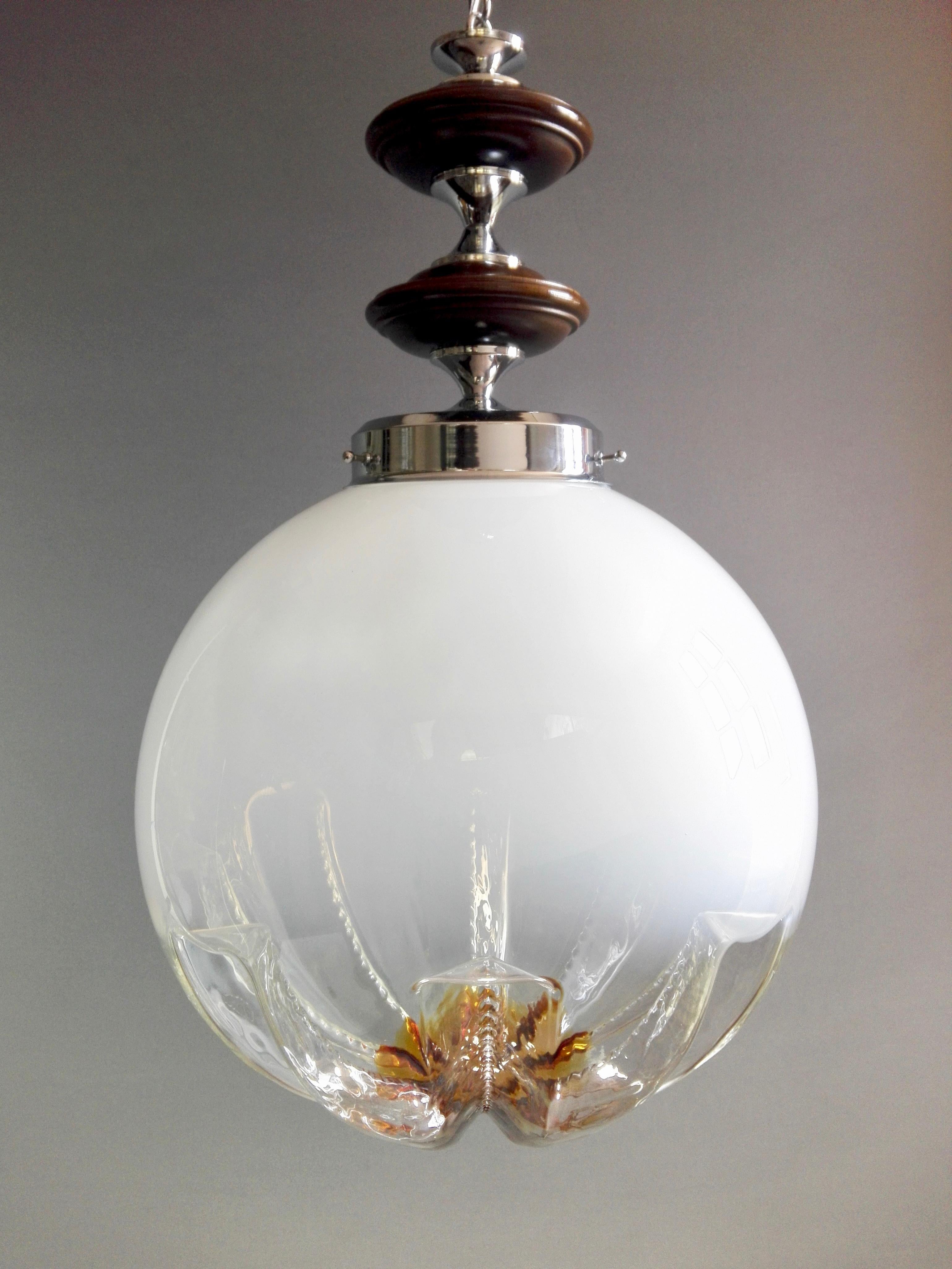 Hand-Crafted 1970s Mazzega Attributable Italian Space Age Murano Art Glass Large Pendant Lamp