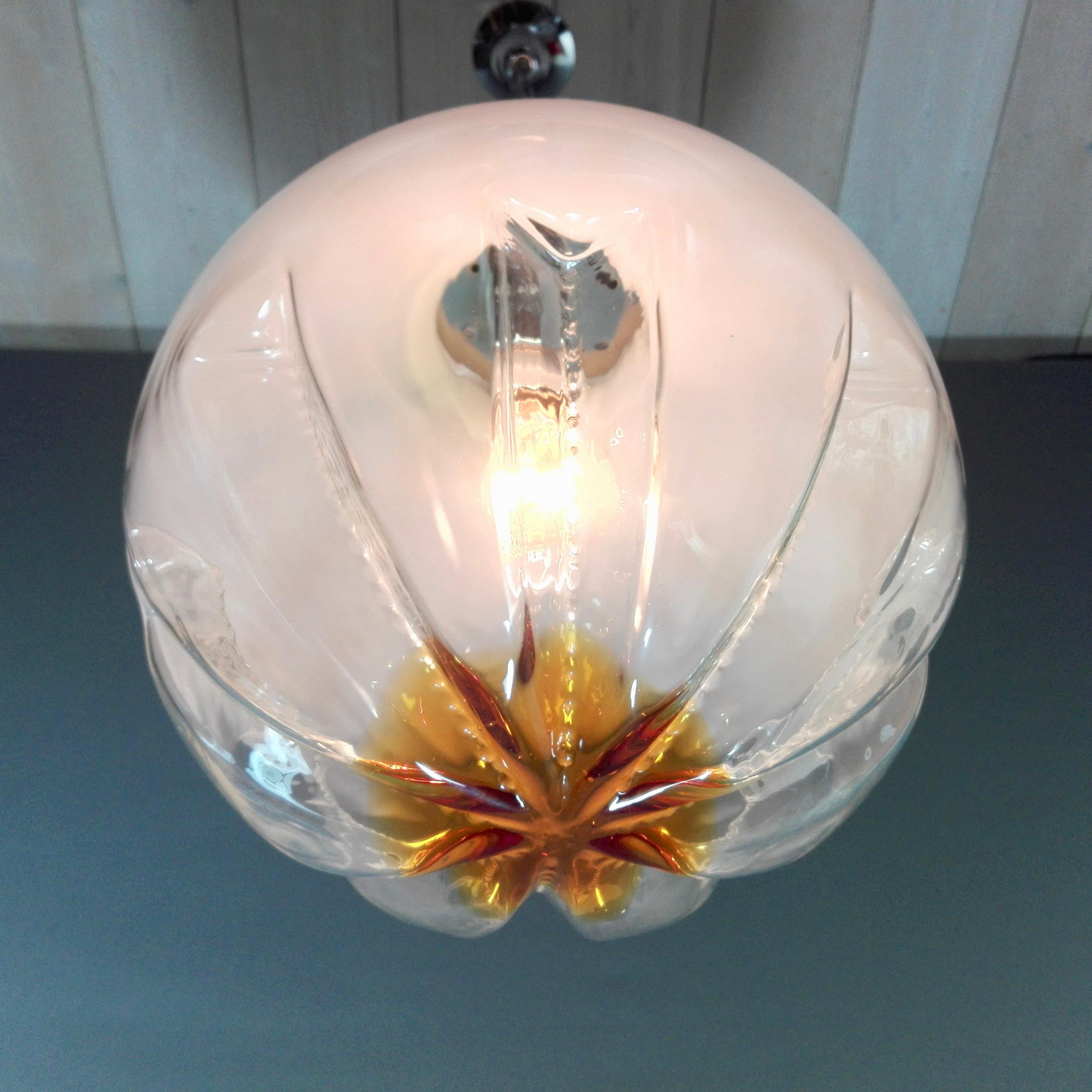 1970s Mazzega Attributable Italian Space Age Murano Art Glass Large Pendant Lamp 1