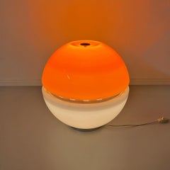 Italian Space Age Metal, Orange Plastic and White Opaline Glass Table Lamp 1970s