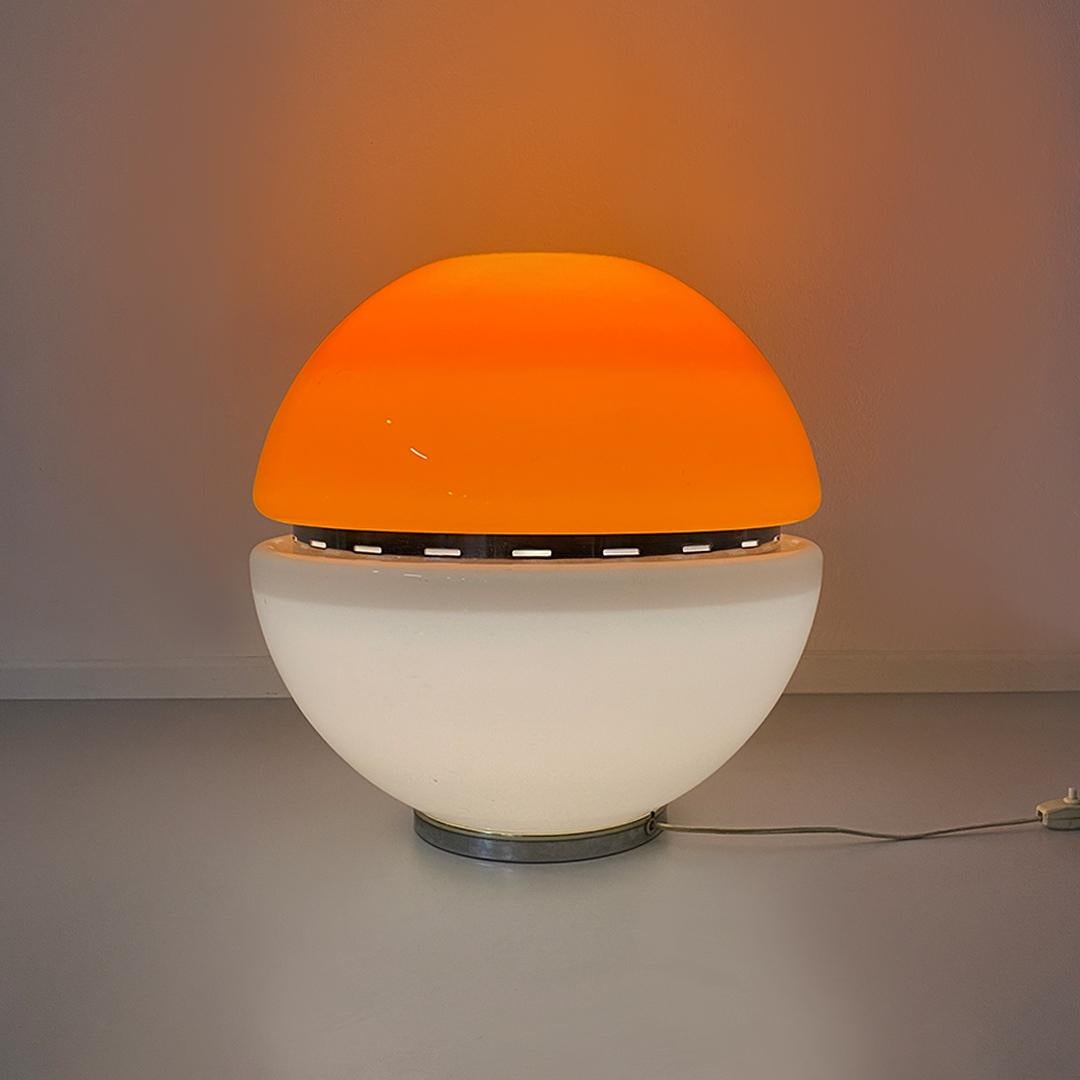 Italian Space Age Metal, Orange Plastic and White Opaline Glass Table Lamp 1970s In Good Condition For Sale In MIlano, IT
