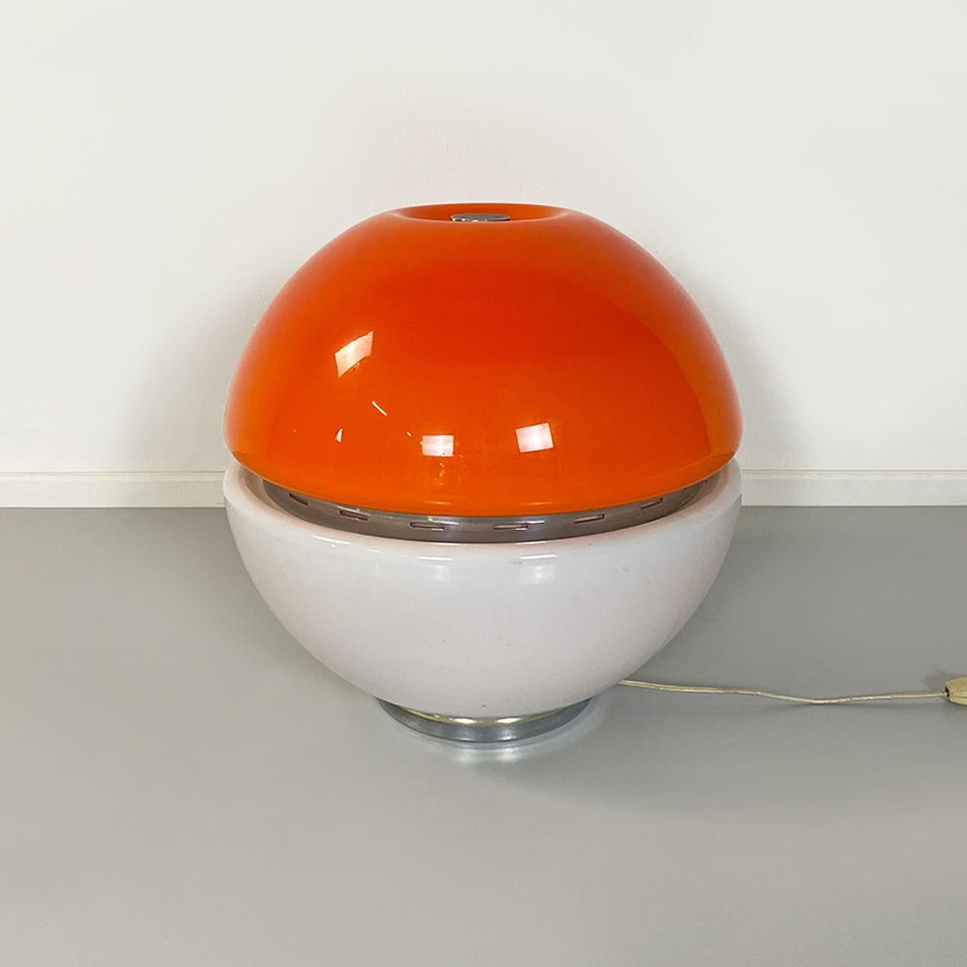 Late 20th Century Italian Space Age Metal, Orange Plastic and White Opaline Glass Table Lamp 1970s For Sale