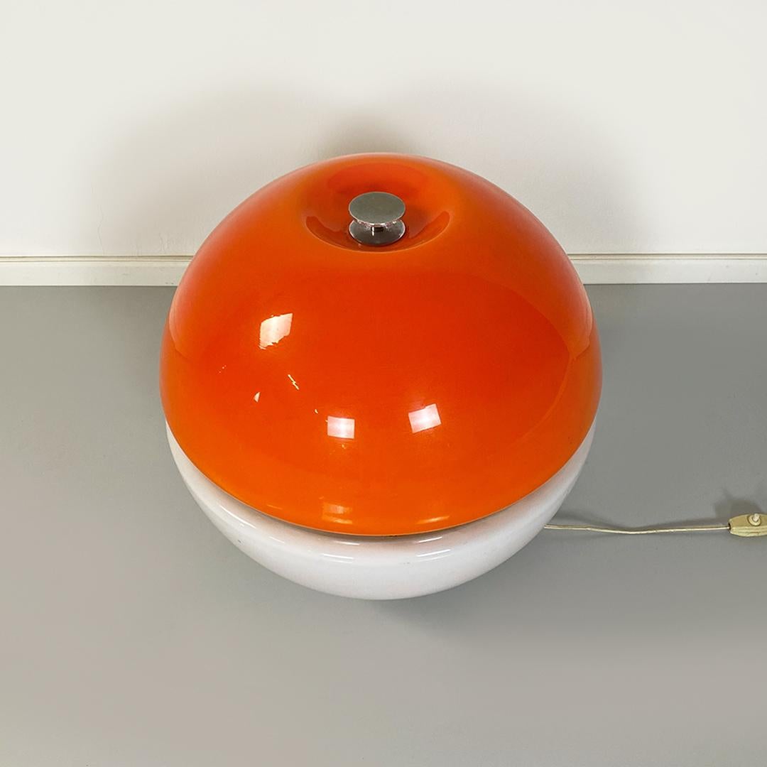 Italian Space Age Metal, Orange Plastic and White Opaline Glass Table Lamp 1970s For Sale 1