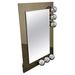 Italian Space Age Mirror with Six Chrome Eyeball Lights, 1970s