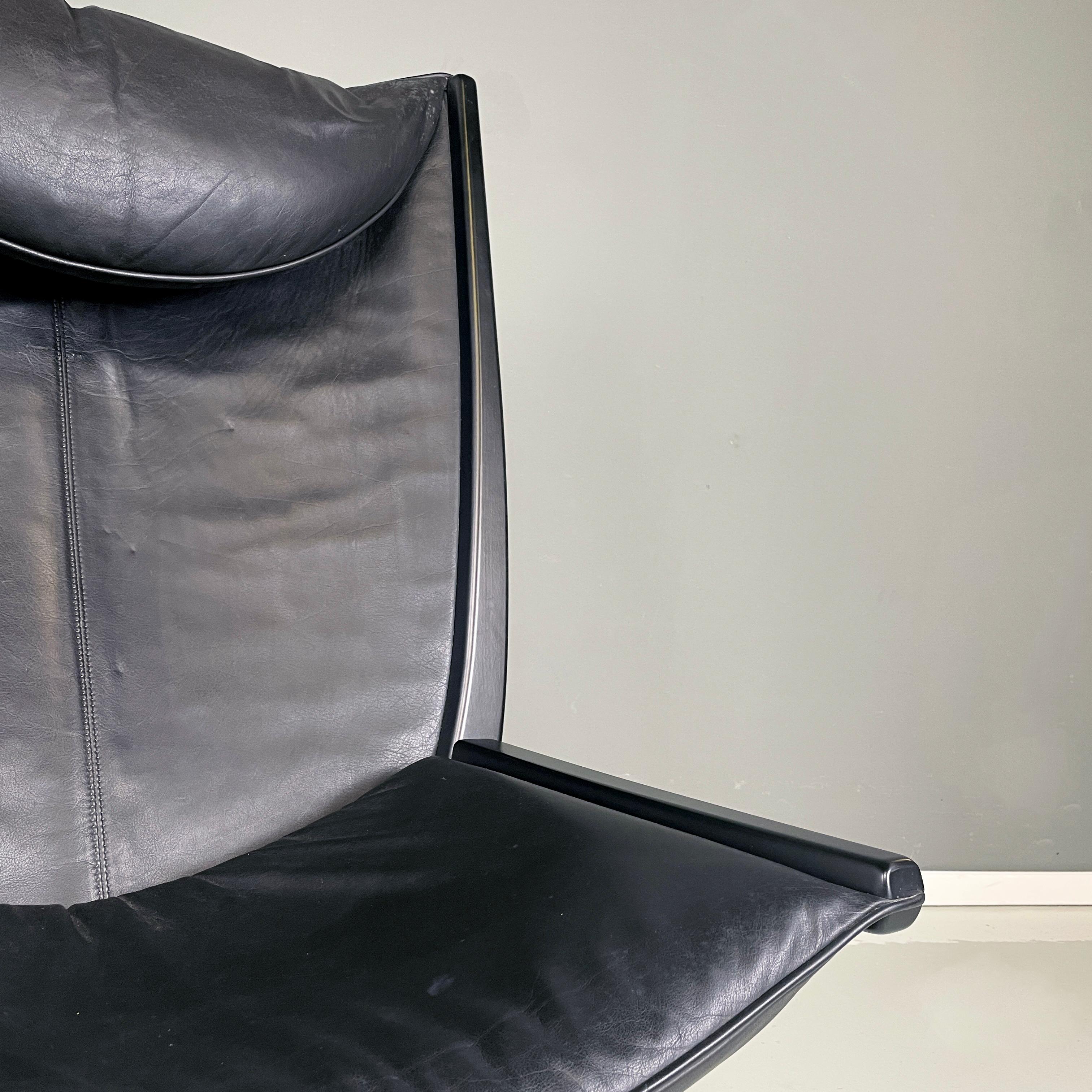 Leather Italian space age modern black leather wood Armchair by Westnofa, 1980s For Sale
