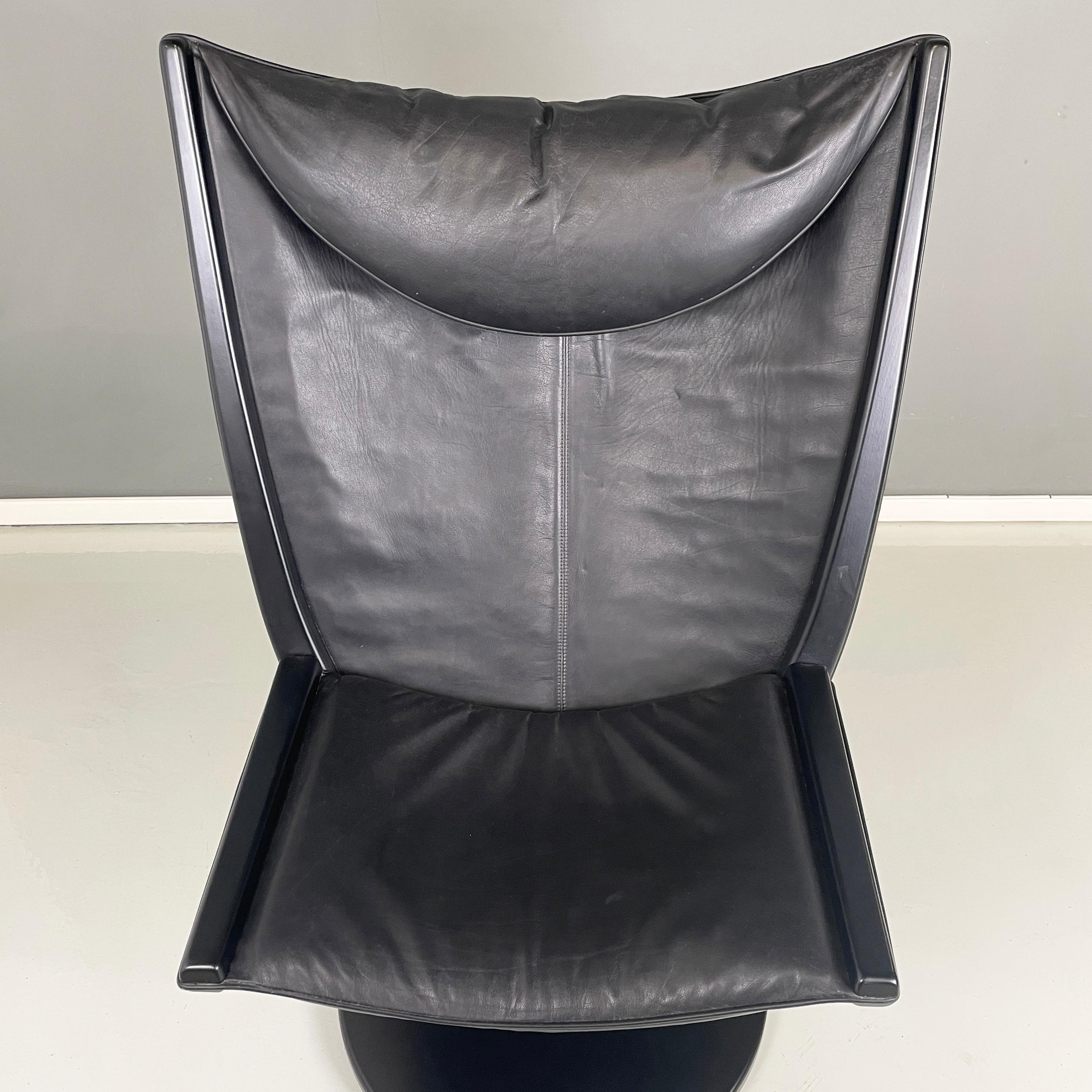 Italian space age modern black leather wood Armchair by Westnofa, 1980s For Sale 1