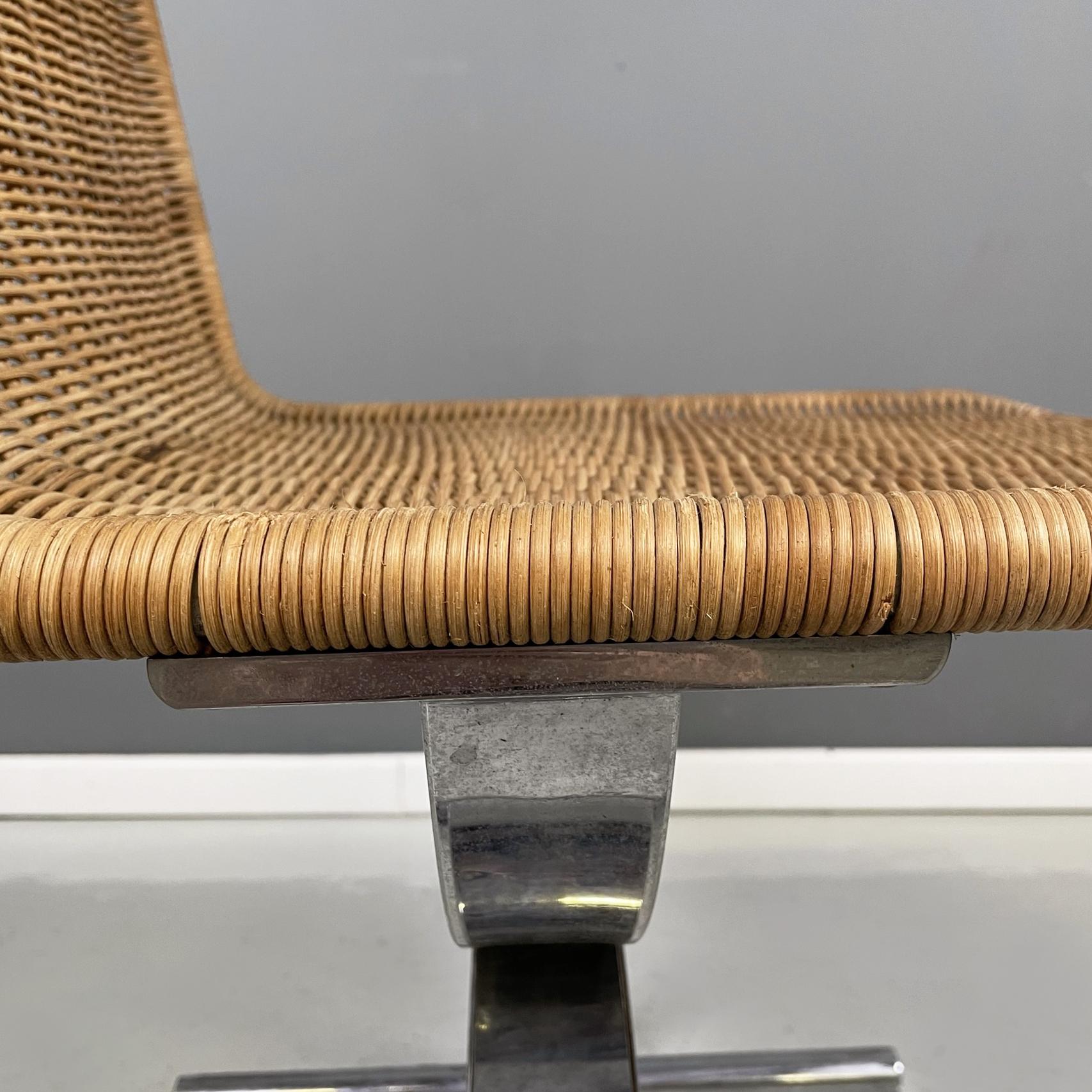 Italian space age modern Chairs in straw and steel, 1970s For Sale 6