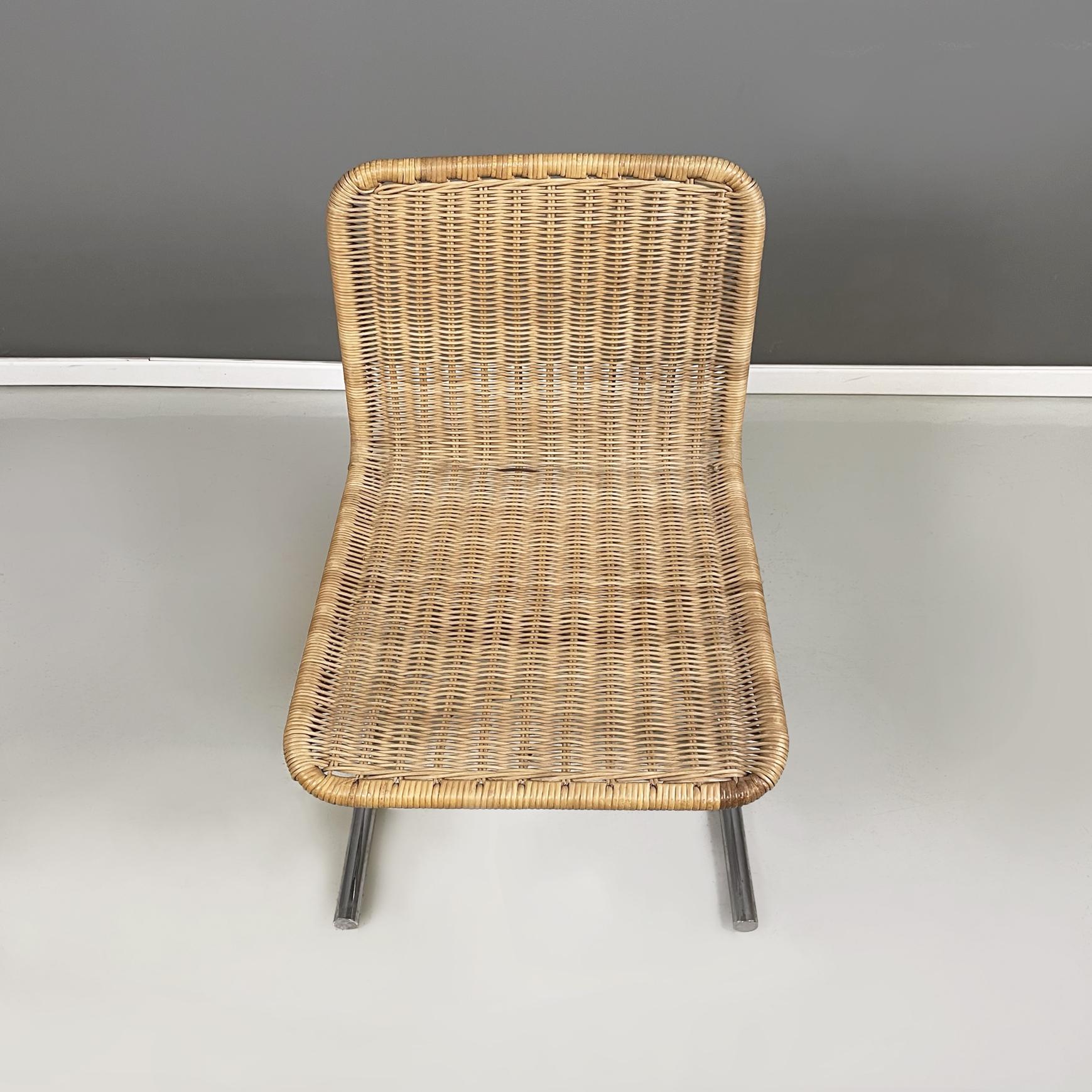 Modern Italian space age modern Chairs in straw and steel, 1970s For Sale