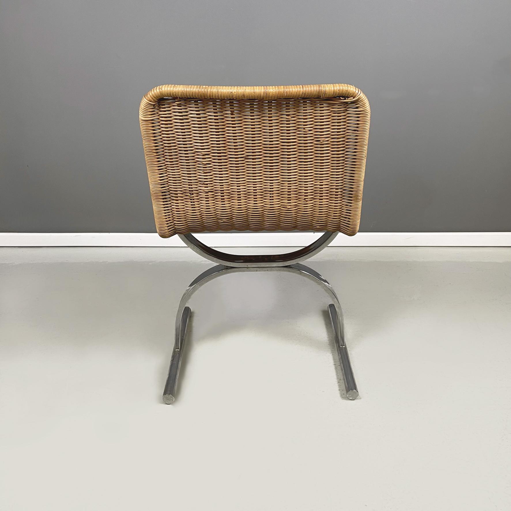 Late 20th Century Italian space age modern Chairs in straw and steel, 1970s For Sale