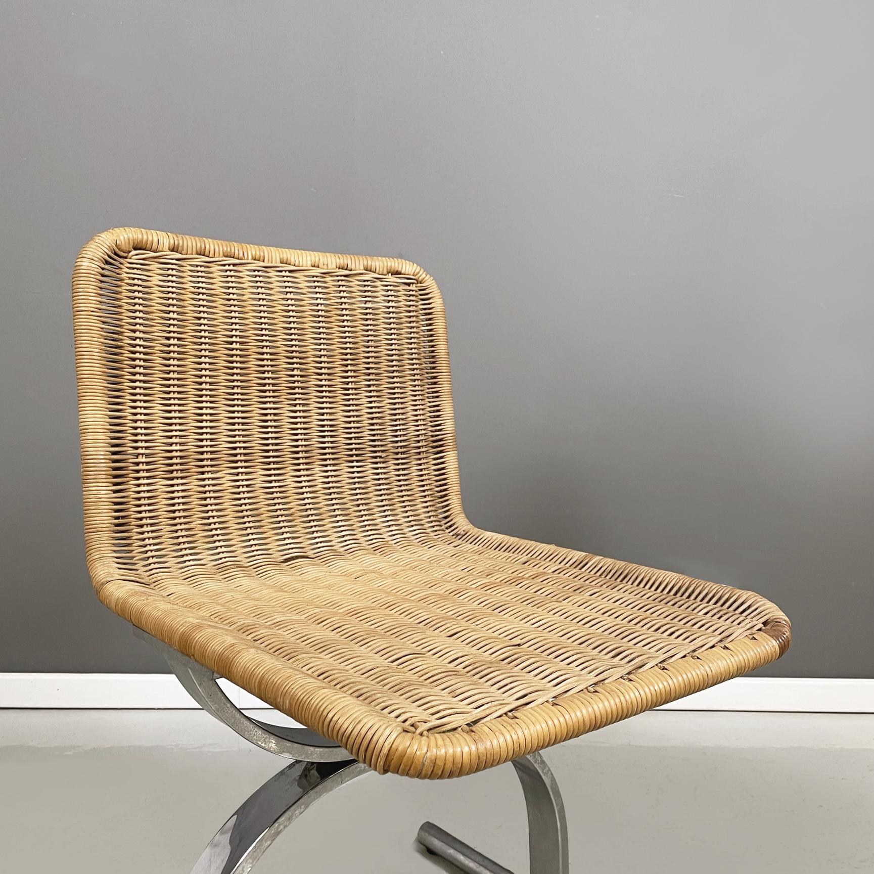 Steel Italian space age modern Chairs in straw and steel, 1970s For Sale