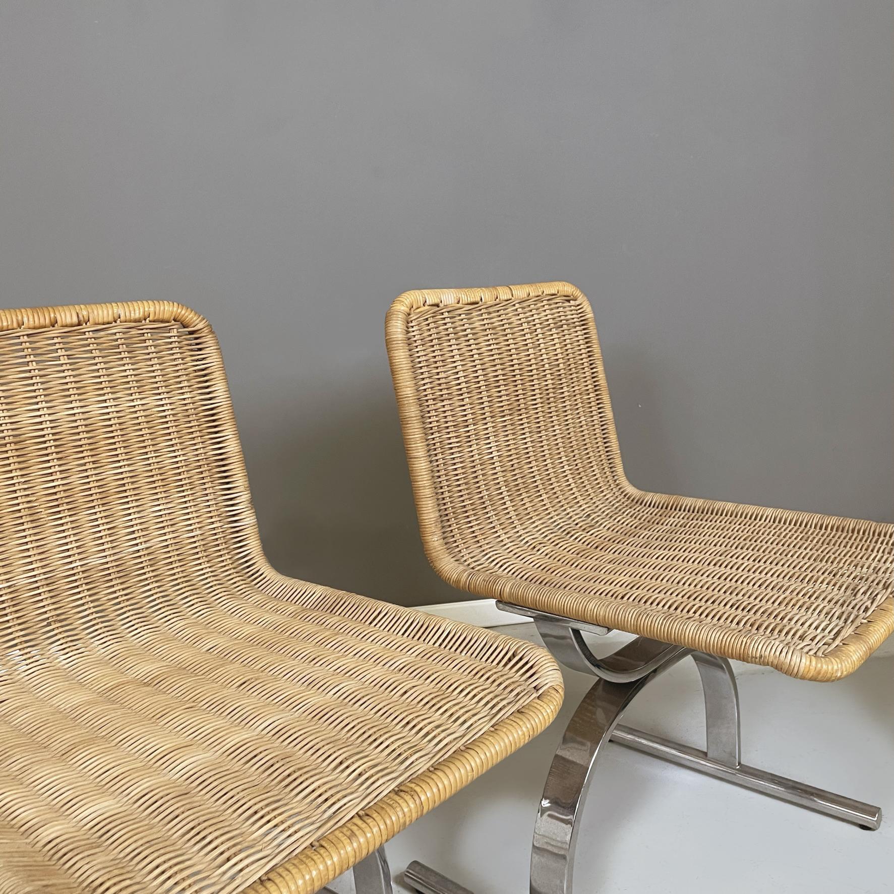 Italian space age modern Chairs in straw and steel, 1970s For Sale 1