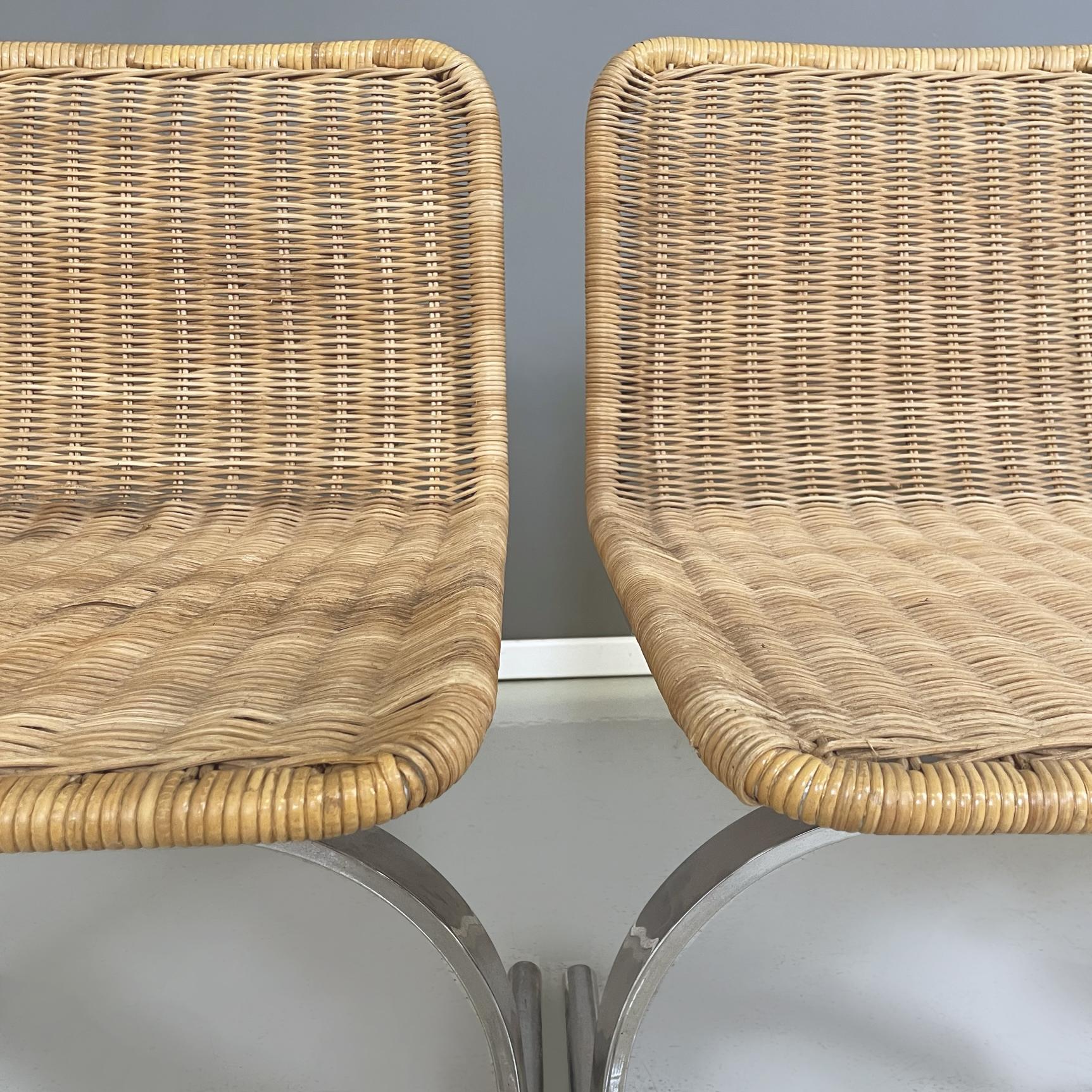 Italian space age modern Chairs in straw and steel, 1970s For Sale 2