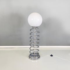 Italian space age modern Floor lamp with opaline glass, metal gray marble, 1970s