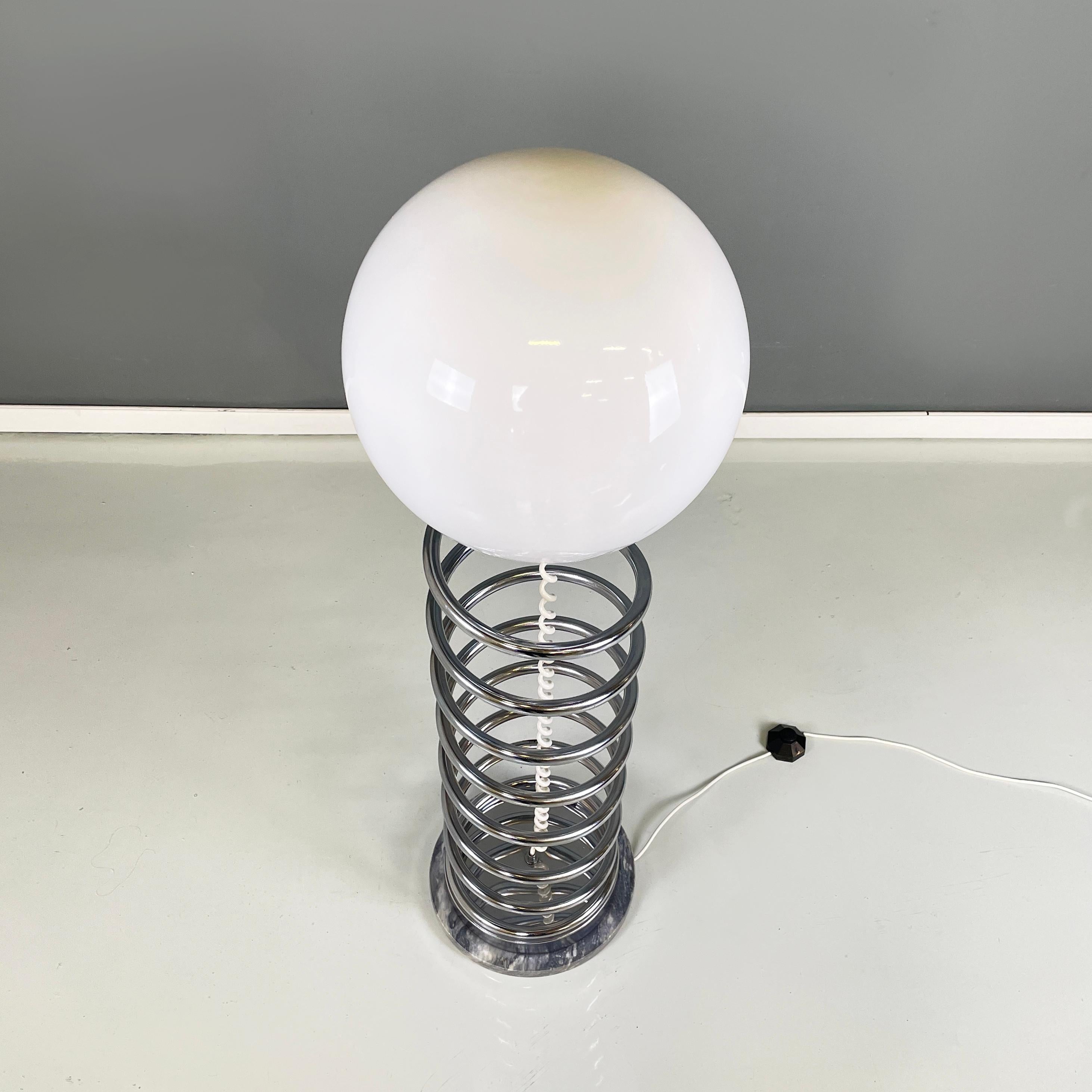 Italian space age modern Floor lamp with opaline glass, metal gray marble, 1970s In Good Condition For Sale In MIlano, IT
