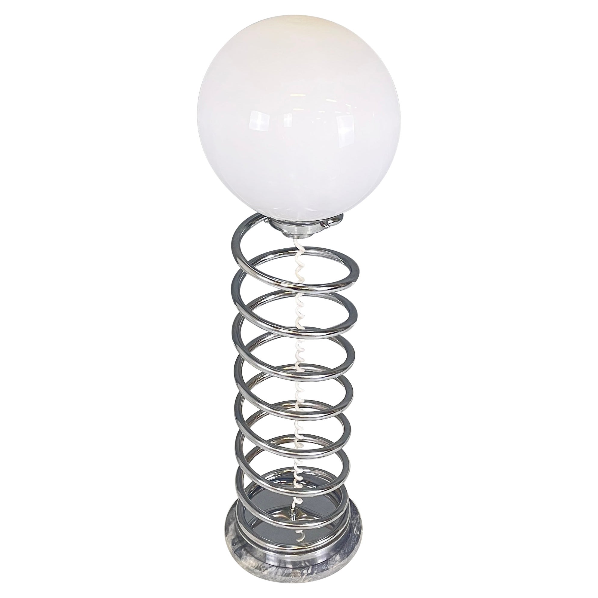 Lámpara de pie italiana Space Age Modern con cristal opalino, metal y mármol gris, años 70