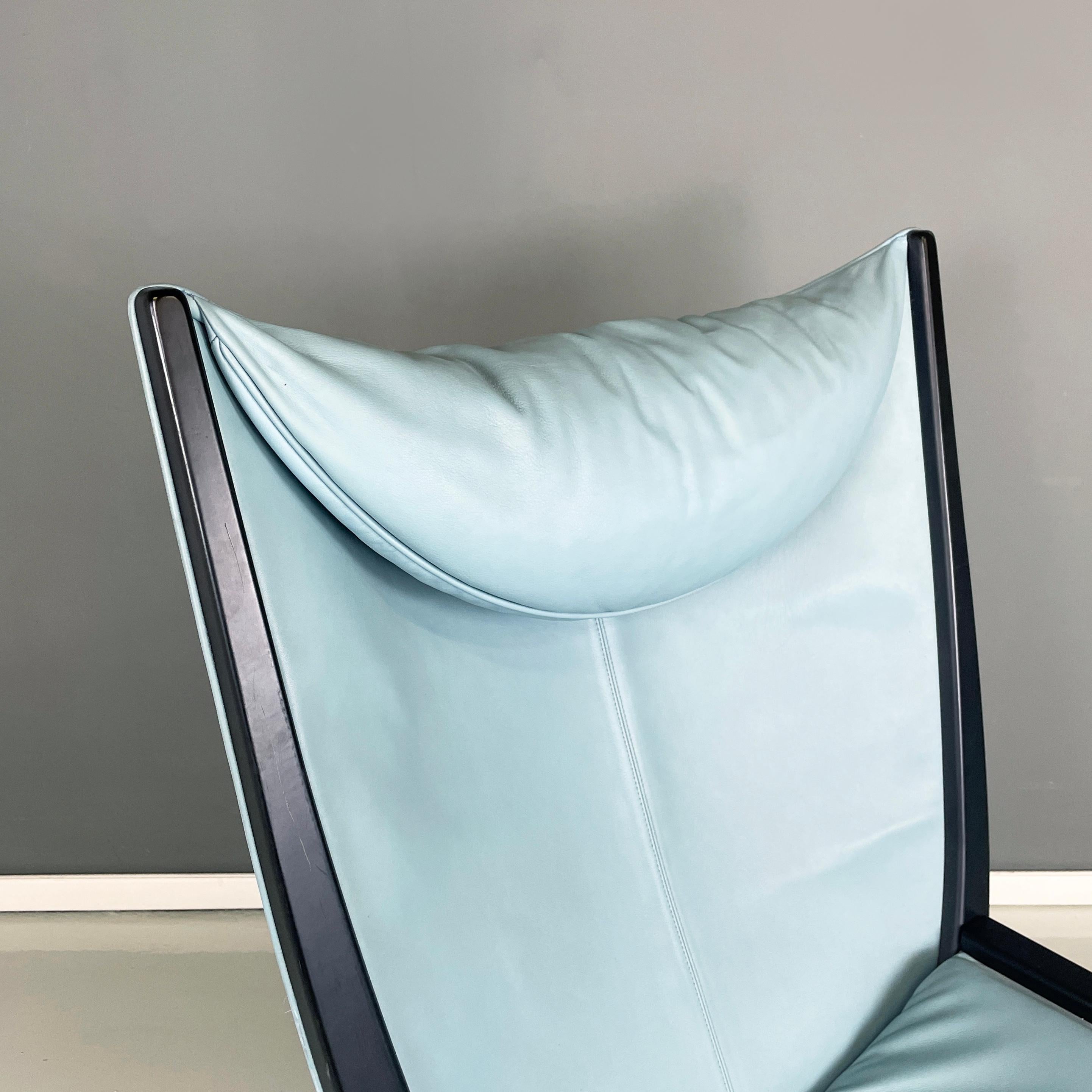 Italian space age modern light blue leather black wood Armchair by Westnofa 1980 For Sale 4