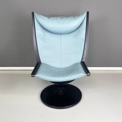 Norwegen raumzeitalter modern hellblau leder schwarz holz sessel von Westnofa 1980